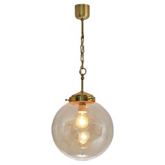 Retro Pendant in Smoked Blown Glass and Brass 