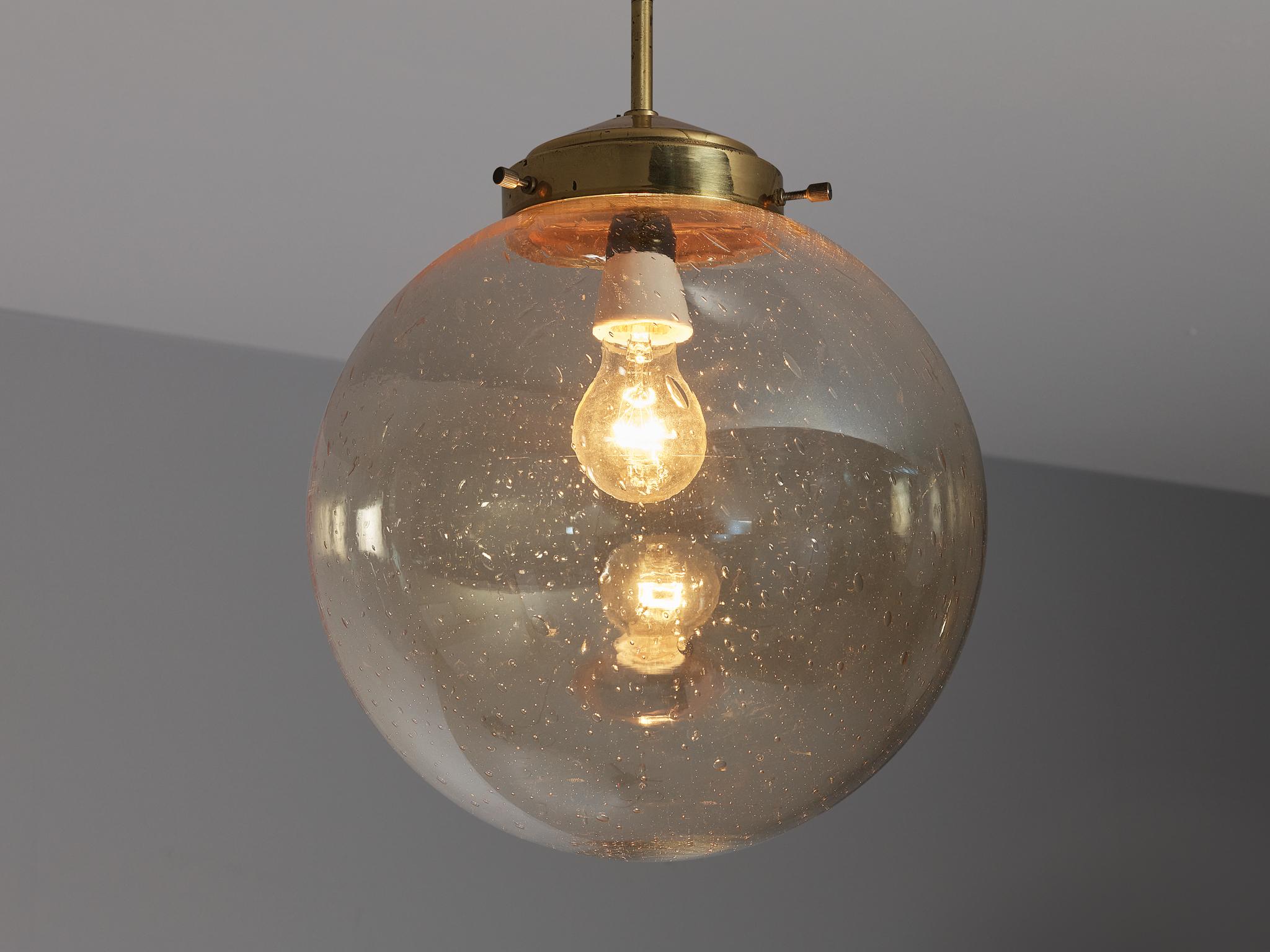Mid-Century Modern Pendant in Smoked Glass and Brass