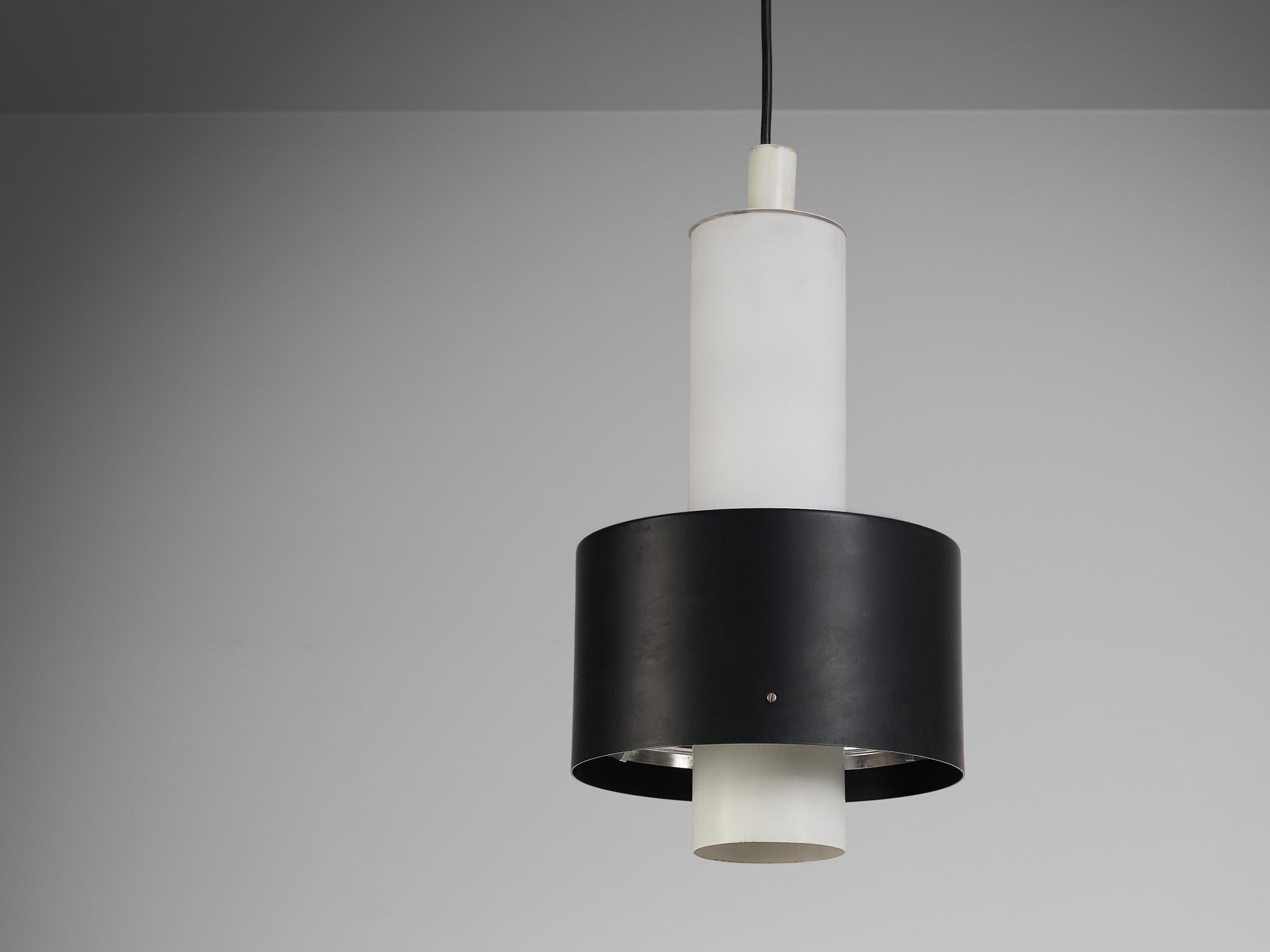 Late 20th Century Pendant in White and Black Lacquered Metal For Sale