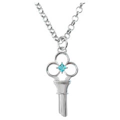 Antique Pendant Key Charm with Blue topaz
