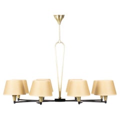 Lampe pendante 8 Lights en laiton et métal noir 1950