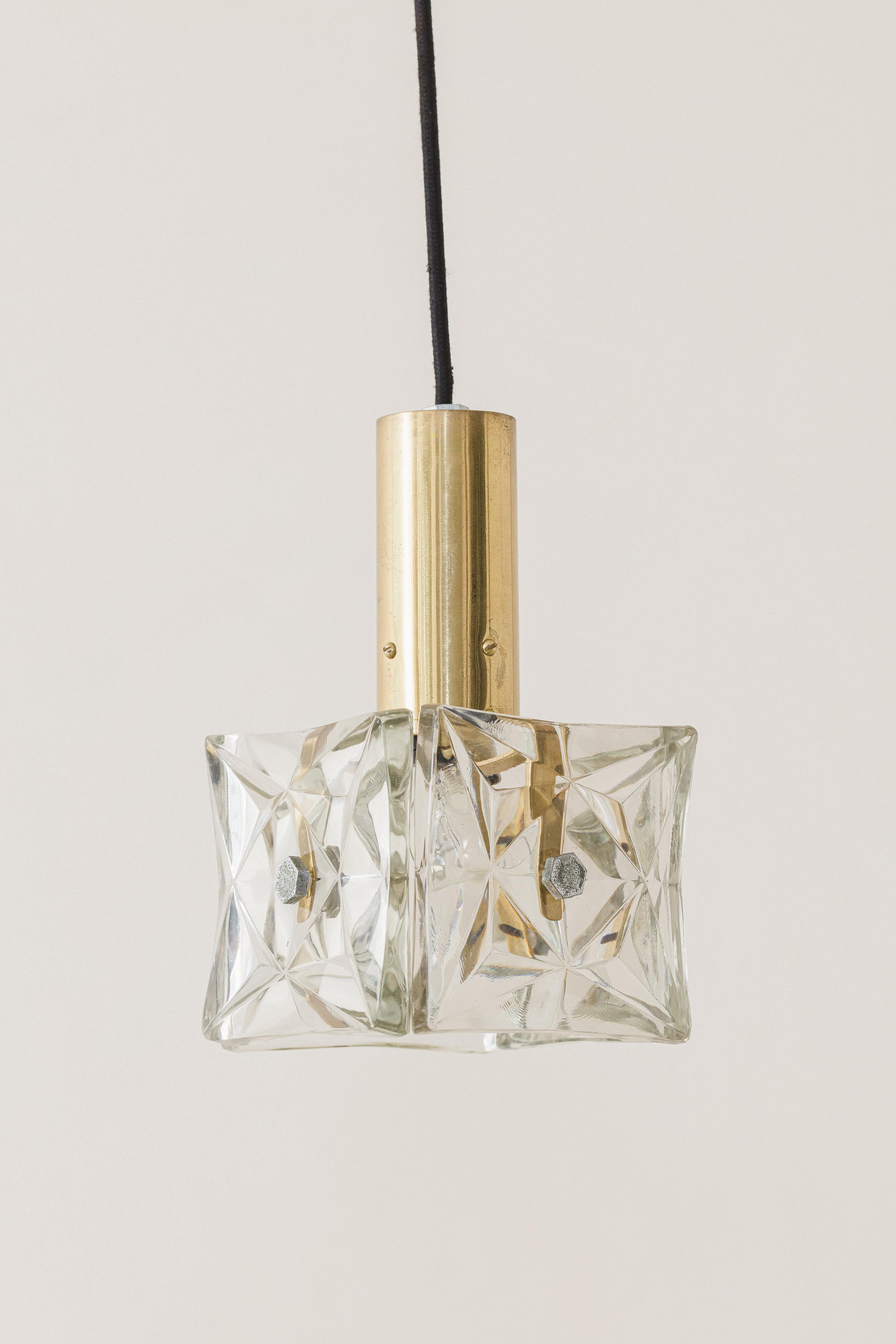 Pendant Lamp, Brass and Prismatic Glass, Lustres Pelotas Brazilian Design, 1950s For Sale 1