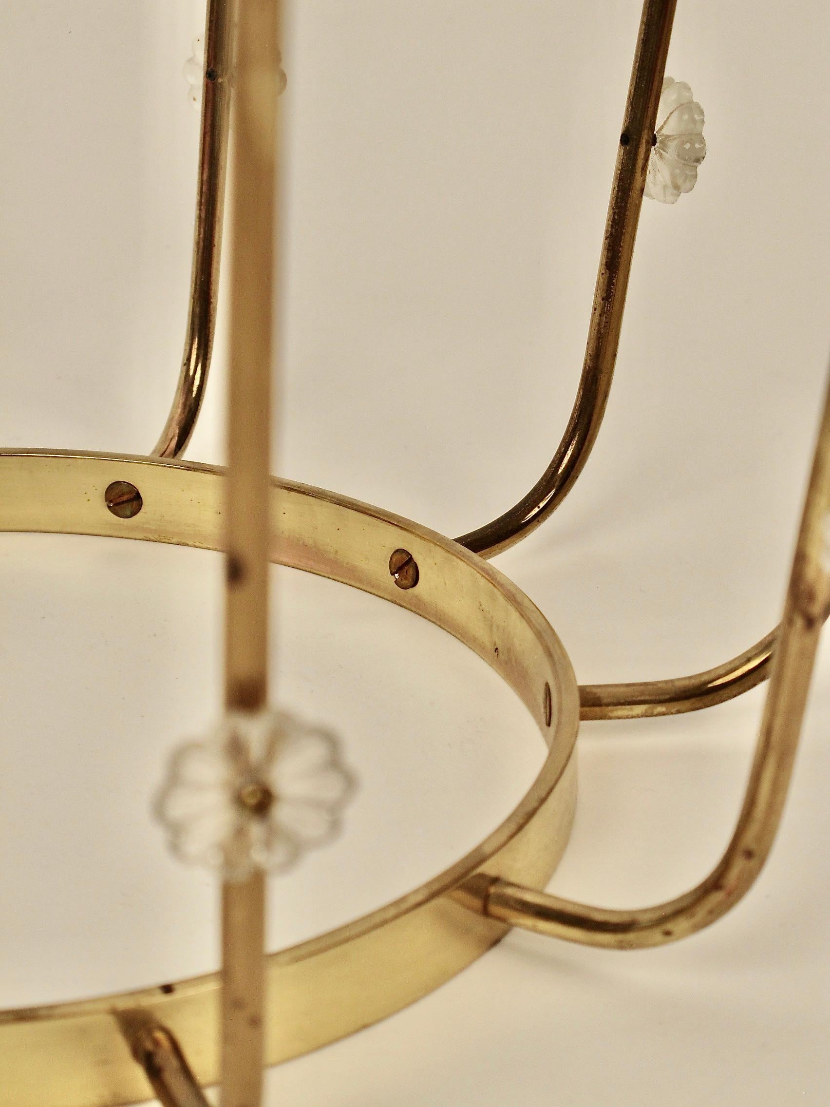 Pendant Lamp, Brass with Silk Shade and  Glass Elements, Lobmeyr Austria, 1950 For Sale 4