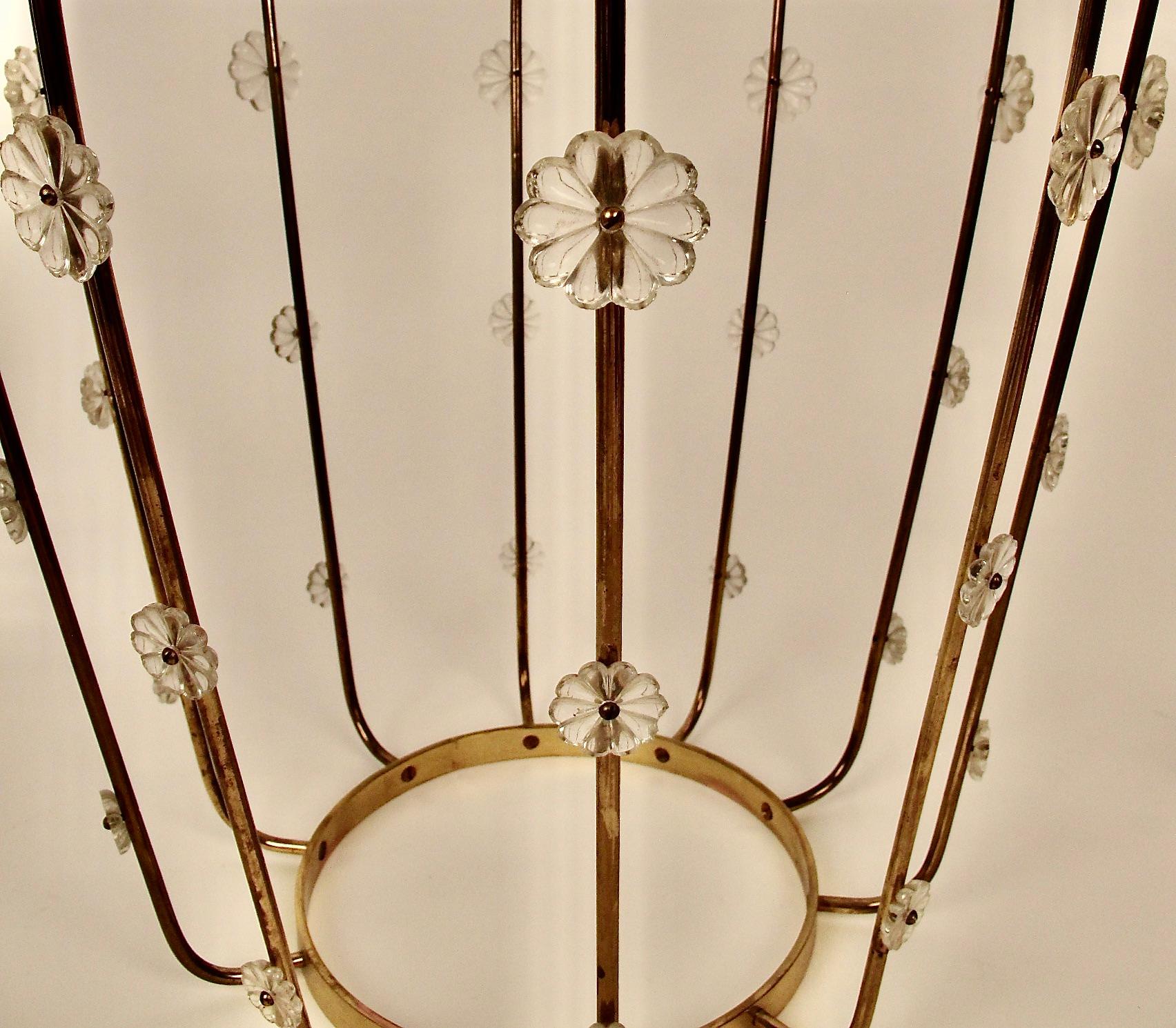Pendant Lamp, Brass with Silk Shade and  Glass Elements, Lobmeyr Austria, 1950 For Sale 5