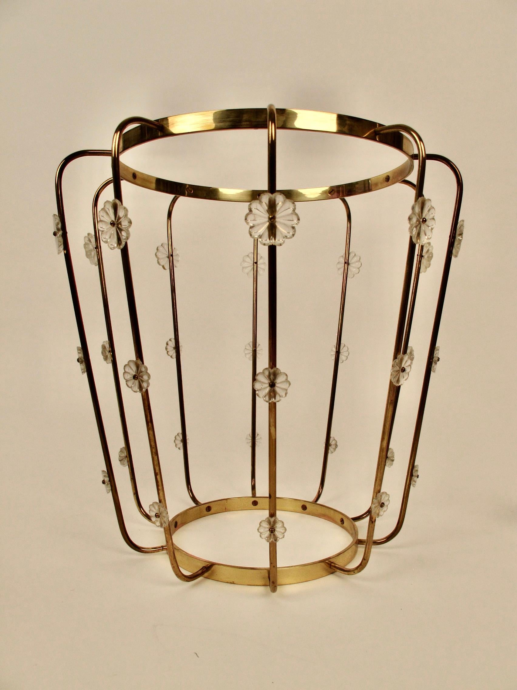 Pendant Lamp, Brass with Silk Shade and  Glass Elements, Lobmeyr Austria, 1950 For Sale 3
