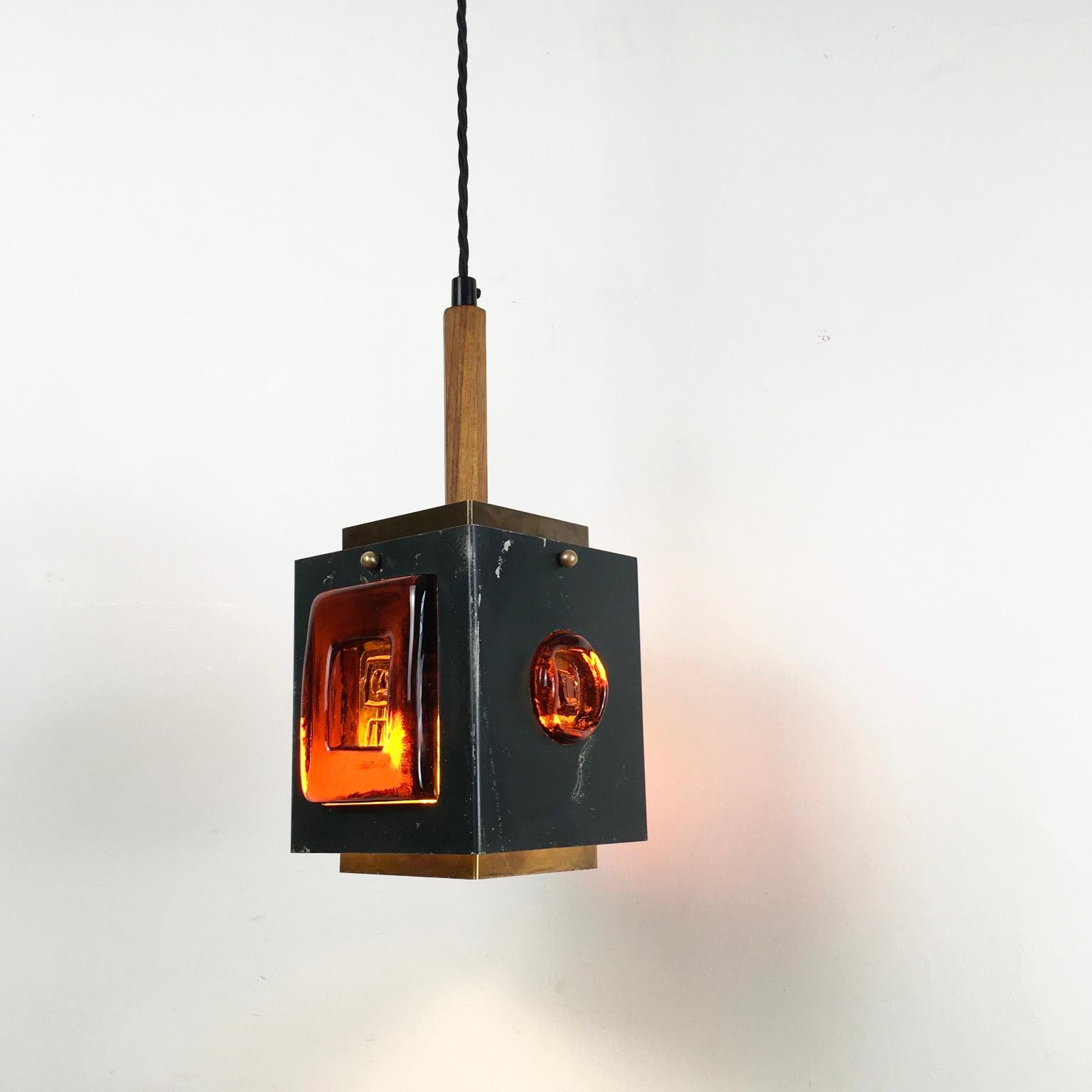 Metal Pendant Lamp by Einar Backström & Erik Höglund for Boda Glasbruck, Sweden, 1960s For Sale
