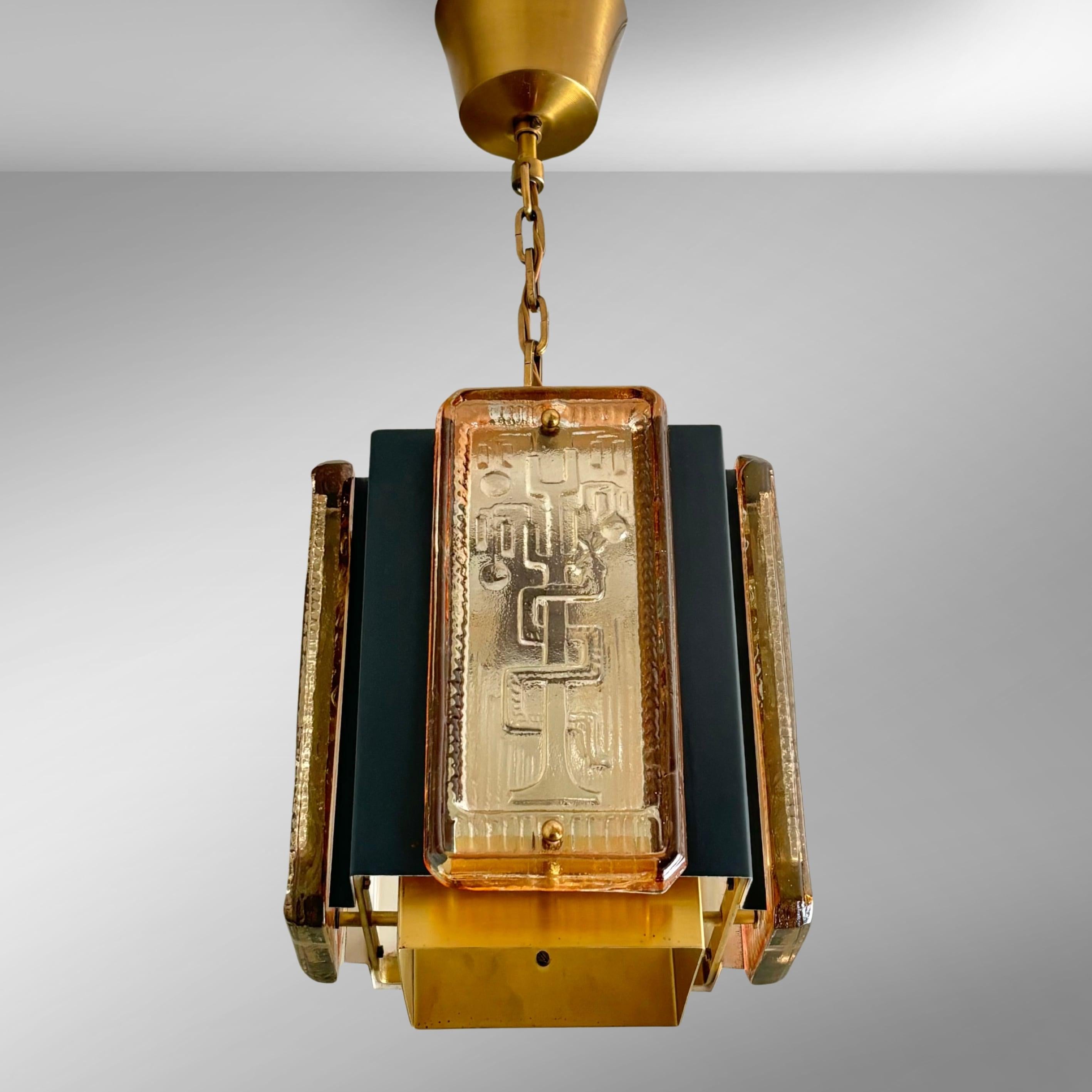 Scandinavian Modern Pendant lamp by Einar Bäckström & Erik Höglund, glass and metal, Sweden, 1960s