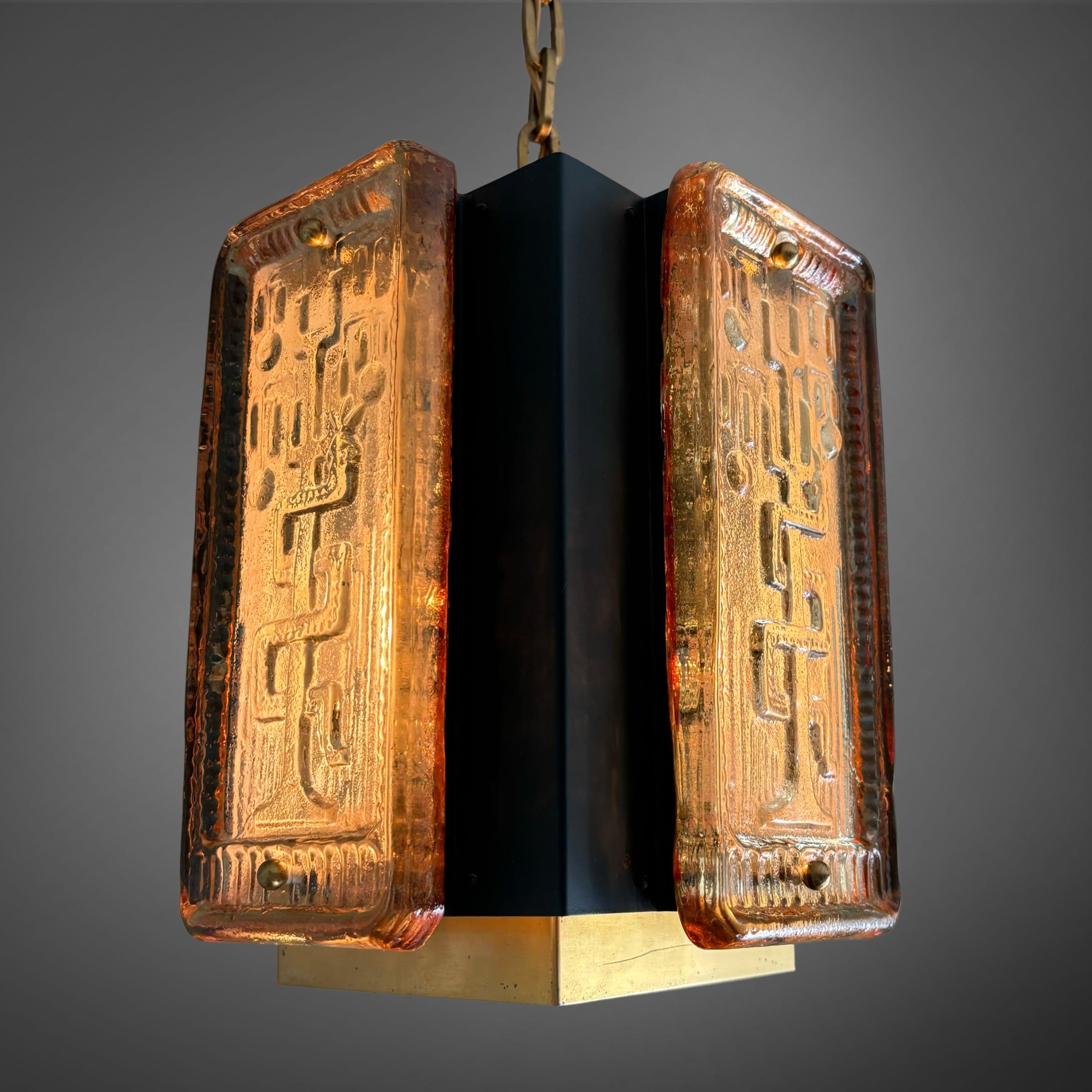 Mid-20th Century Pendant lamp by Einar Bäckström & Erik Höglund, glass and metal, Sweden, 1960s
