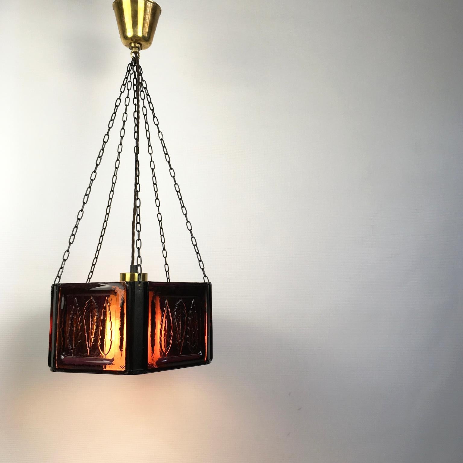 Pendant Lamp by Erik Höglund with Purple Glass for Boda Glasburk, Sweden, 1960s For Sale 3