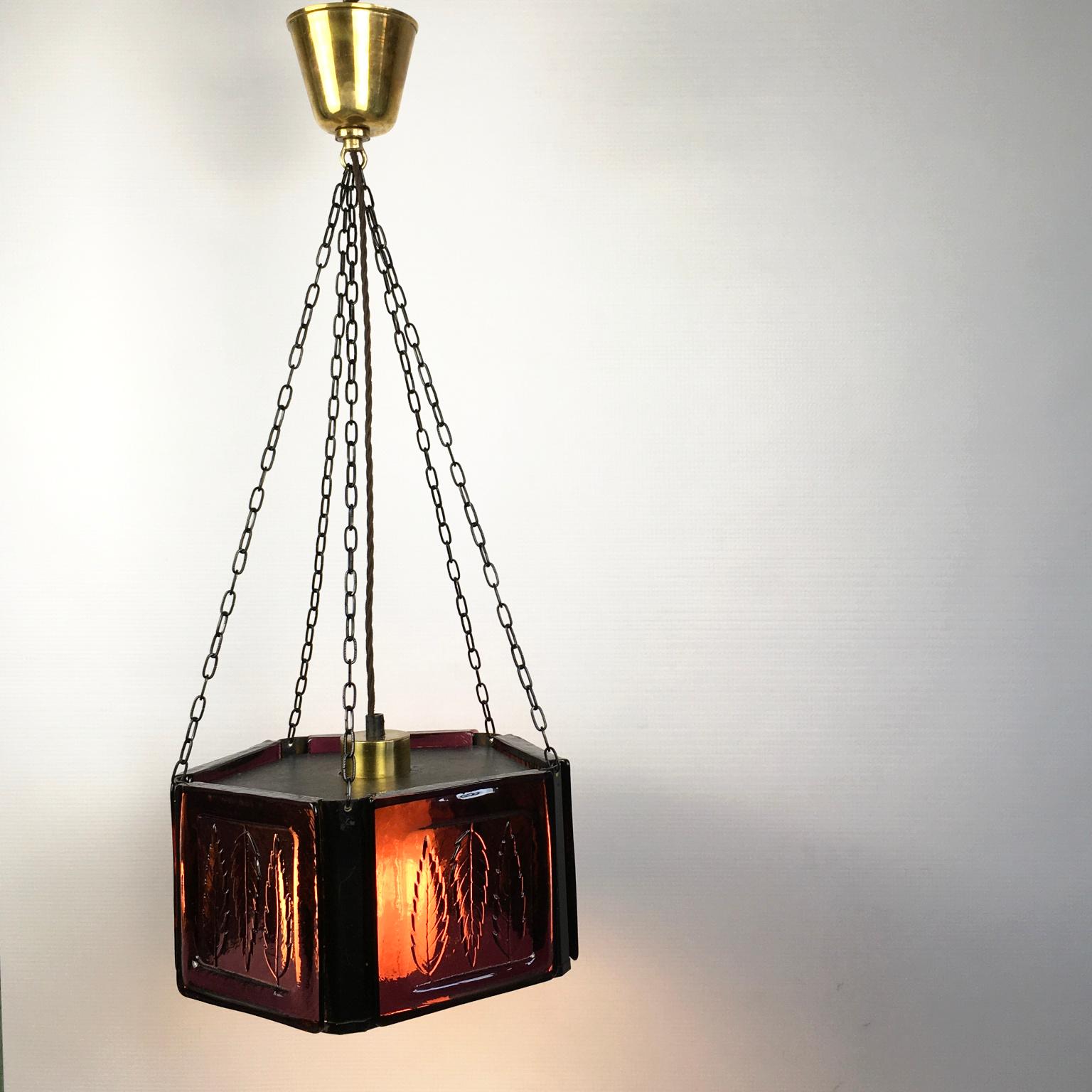 Pendant Lamp by Erik Höglund with Purple Glass for Boda Glasburk, Sweden, 1960s For Sale 3