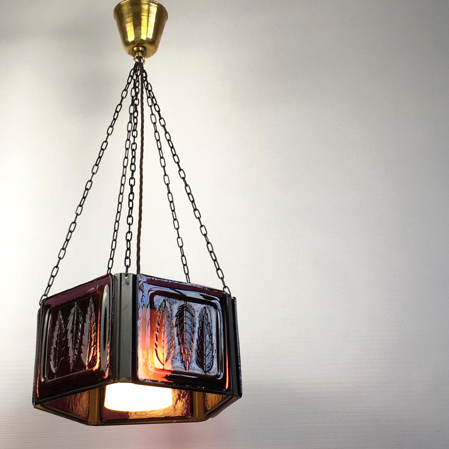 20th Century Pendant Lamp by Erik Höglund with Purple Glass for Boda Glasburk, Sweden, 1960s For Sale