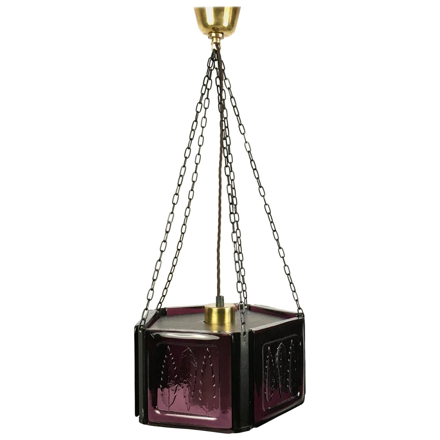1960s Pendant Lamp by Erik Höglund with Purple Glass for Boda Glasburk Sweden