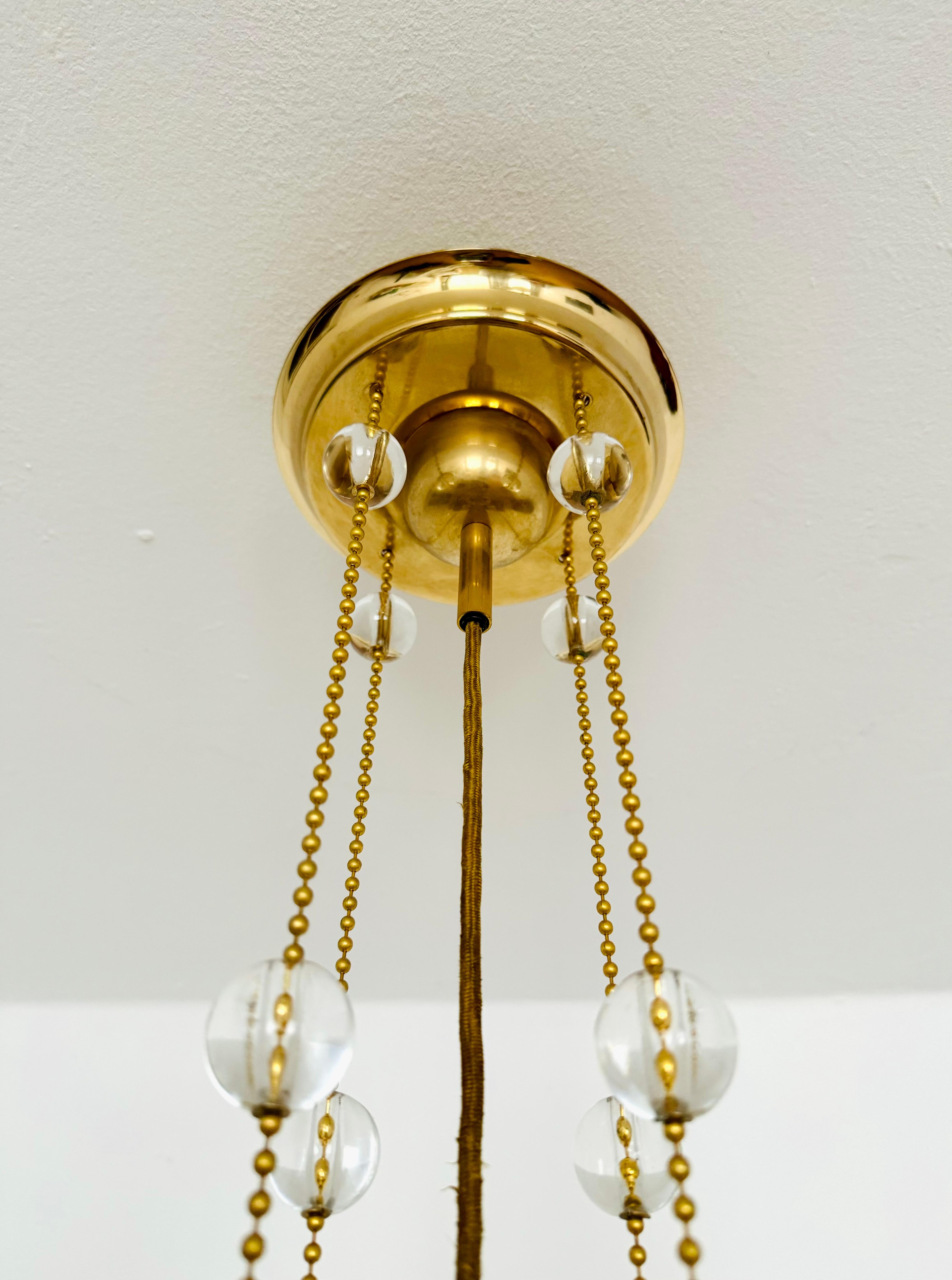 Vienna Secession Brass, Silk and Crystal Pendant Light 5
