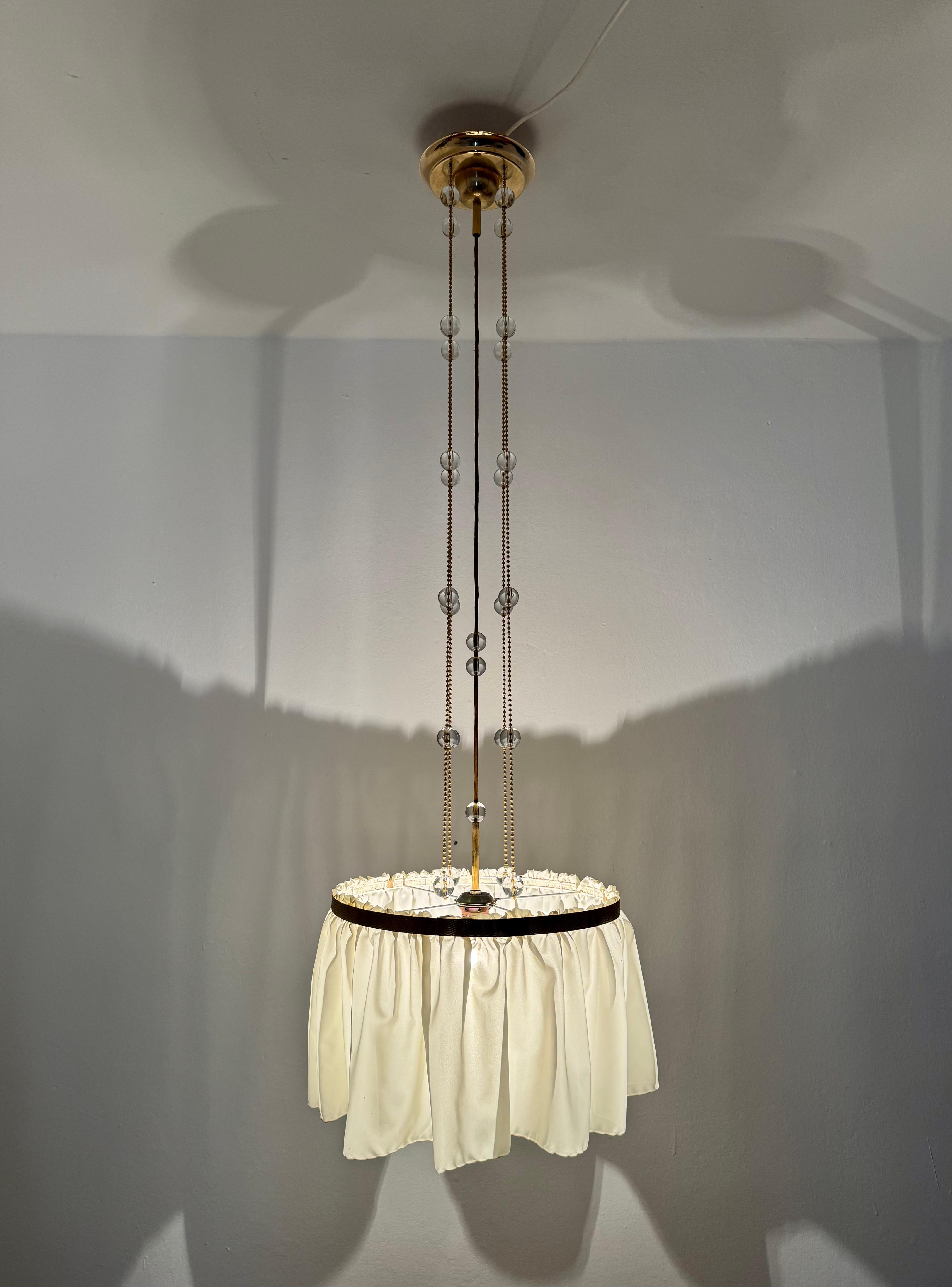 Vienna Secession Brass, Silk and Crystal Pendant Light 7