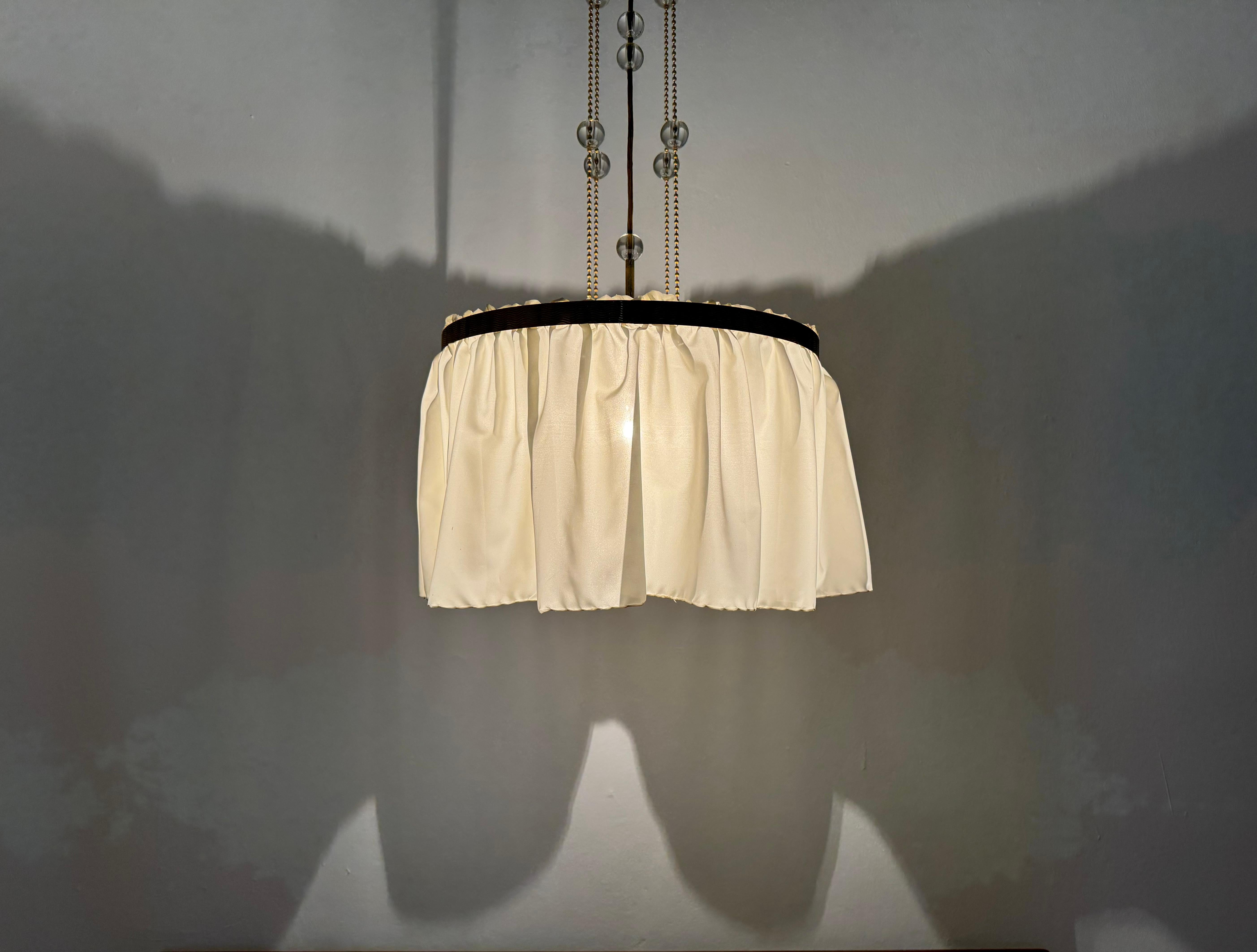 Vienna Secession Brass, Silk and Crystal Pendant Light 8