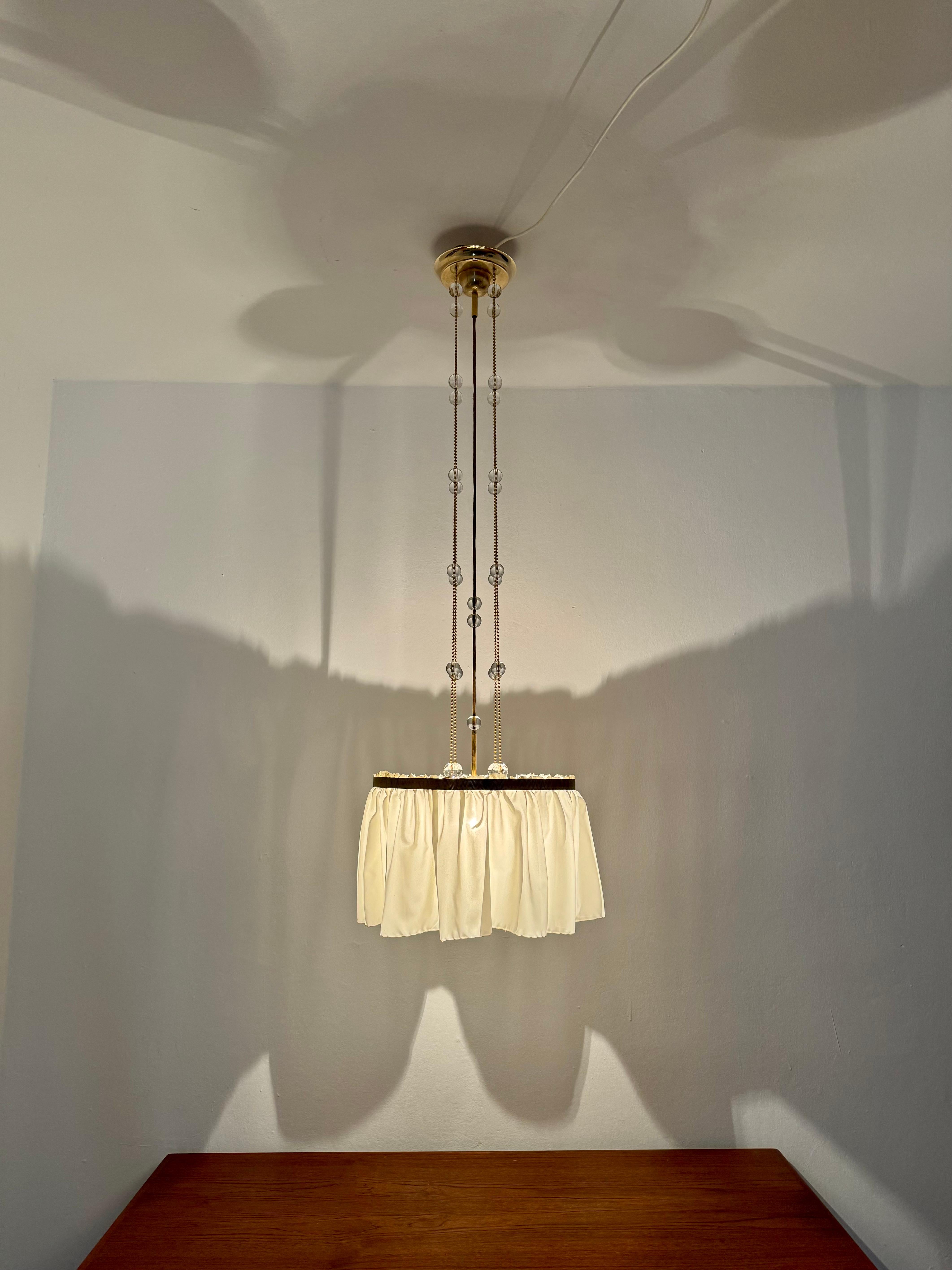 Vienna Secession Brass, Silk and Crystal Pendant Light 9