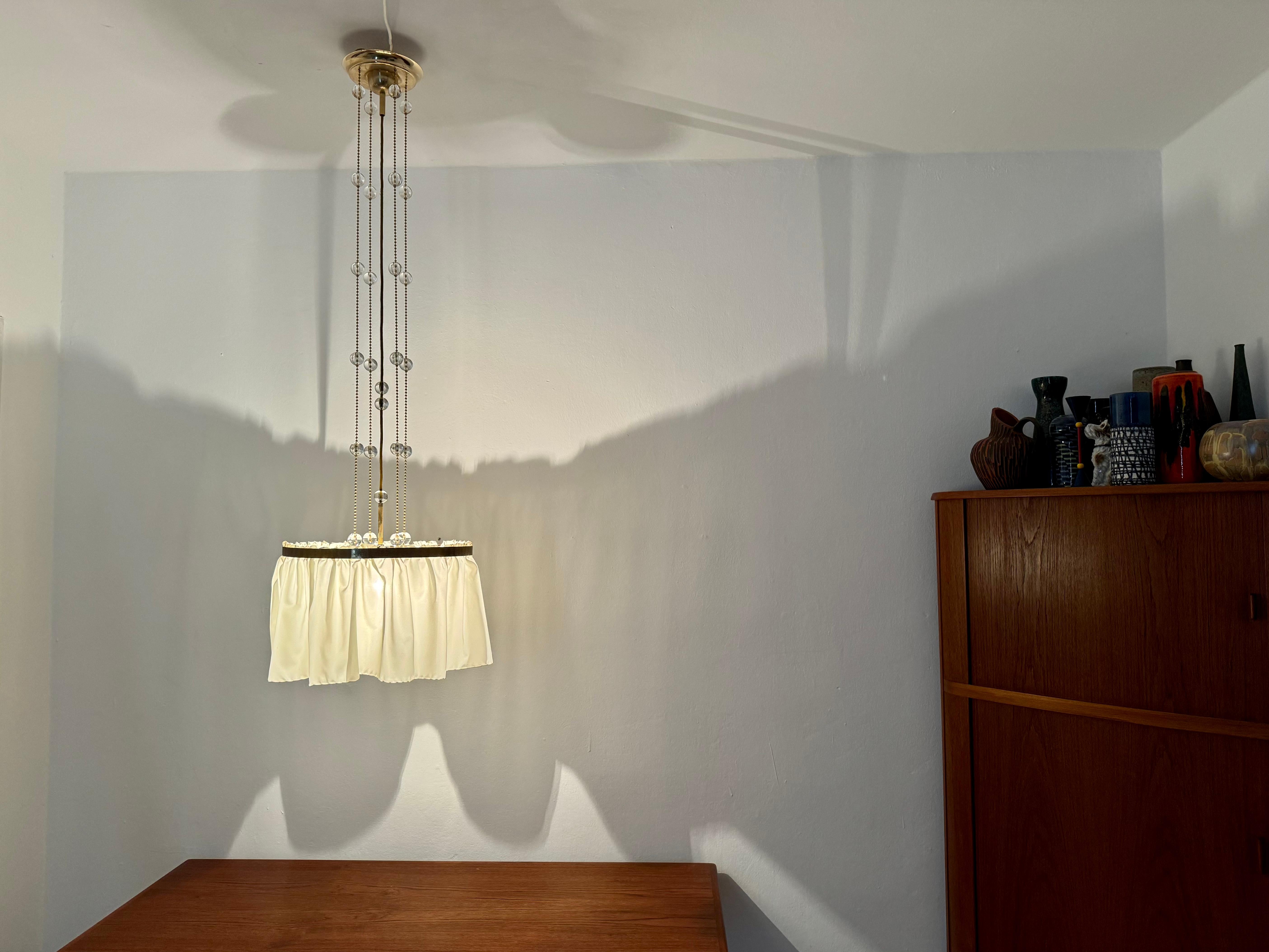 Vienna Secession Brass, Silk and Crystal Pendant Light 10