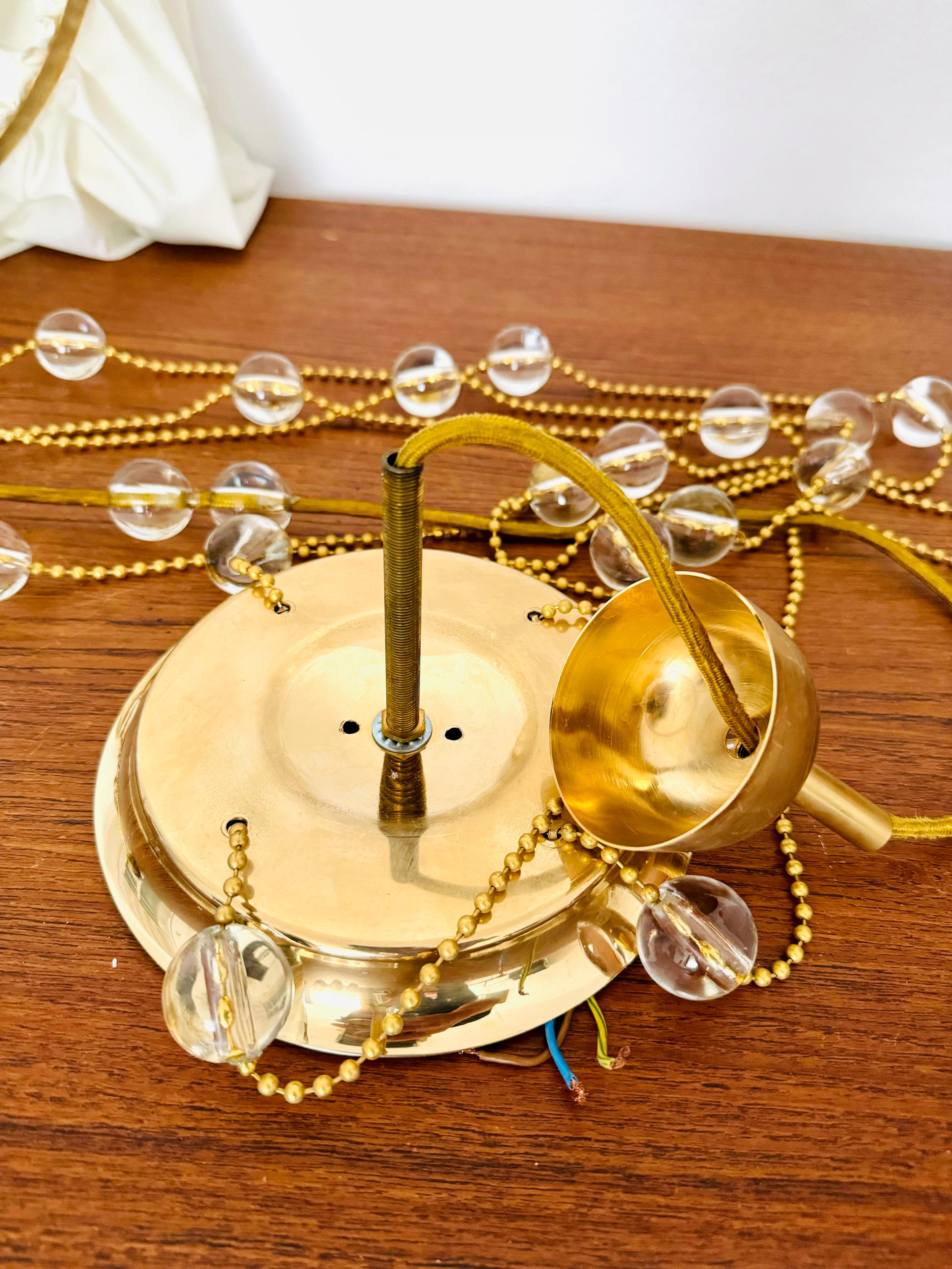 Vienna Secession Brass, Silk and Crystal Pendant Light 12