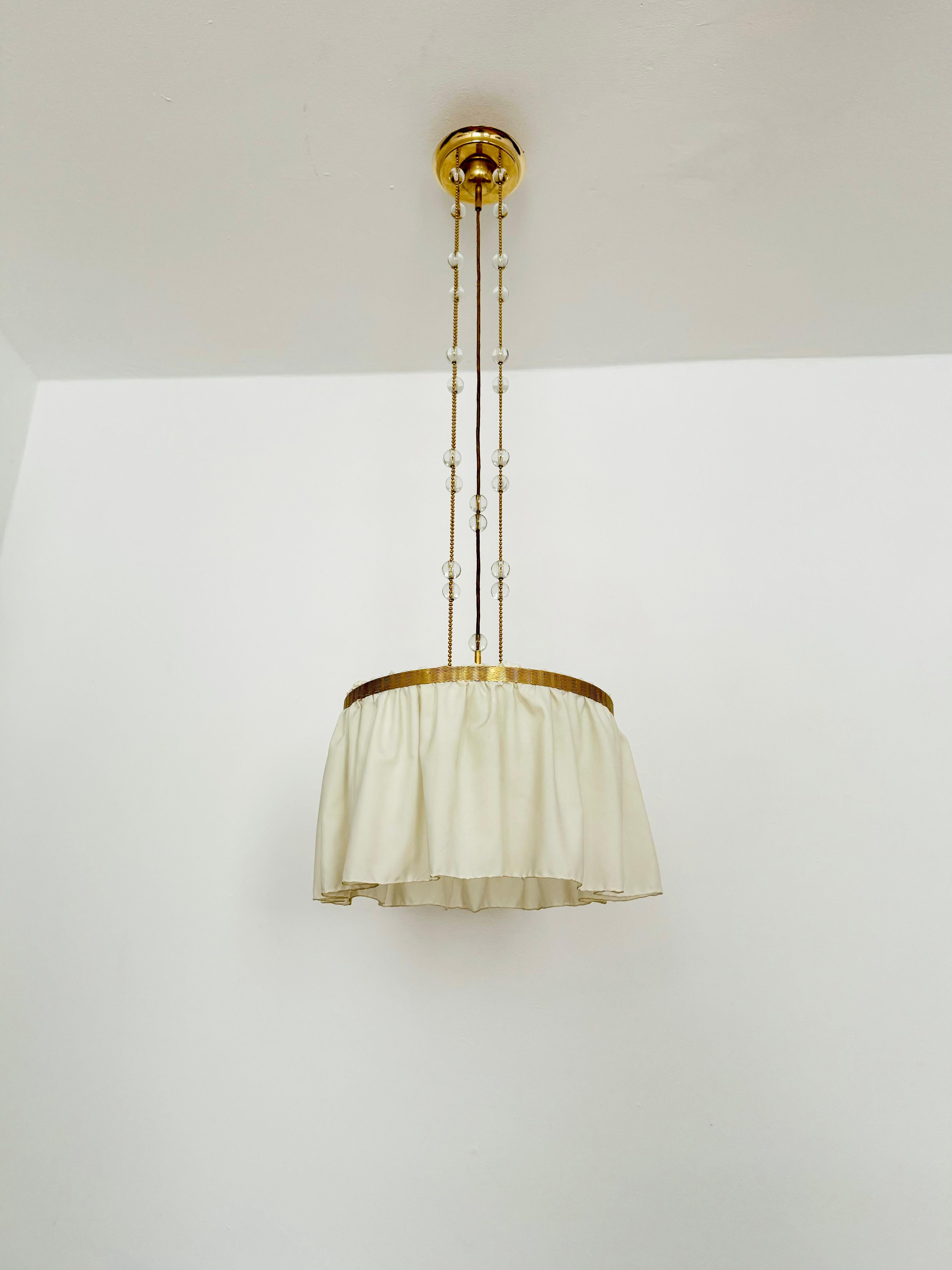 Austrian Vienna Secession Brass, Silk and Crystal Pendant Light