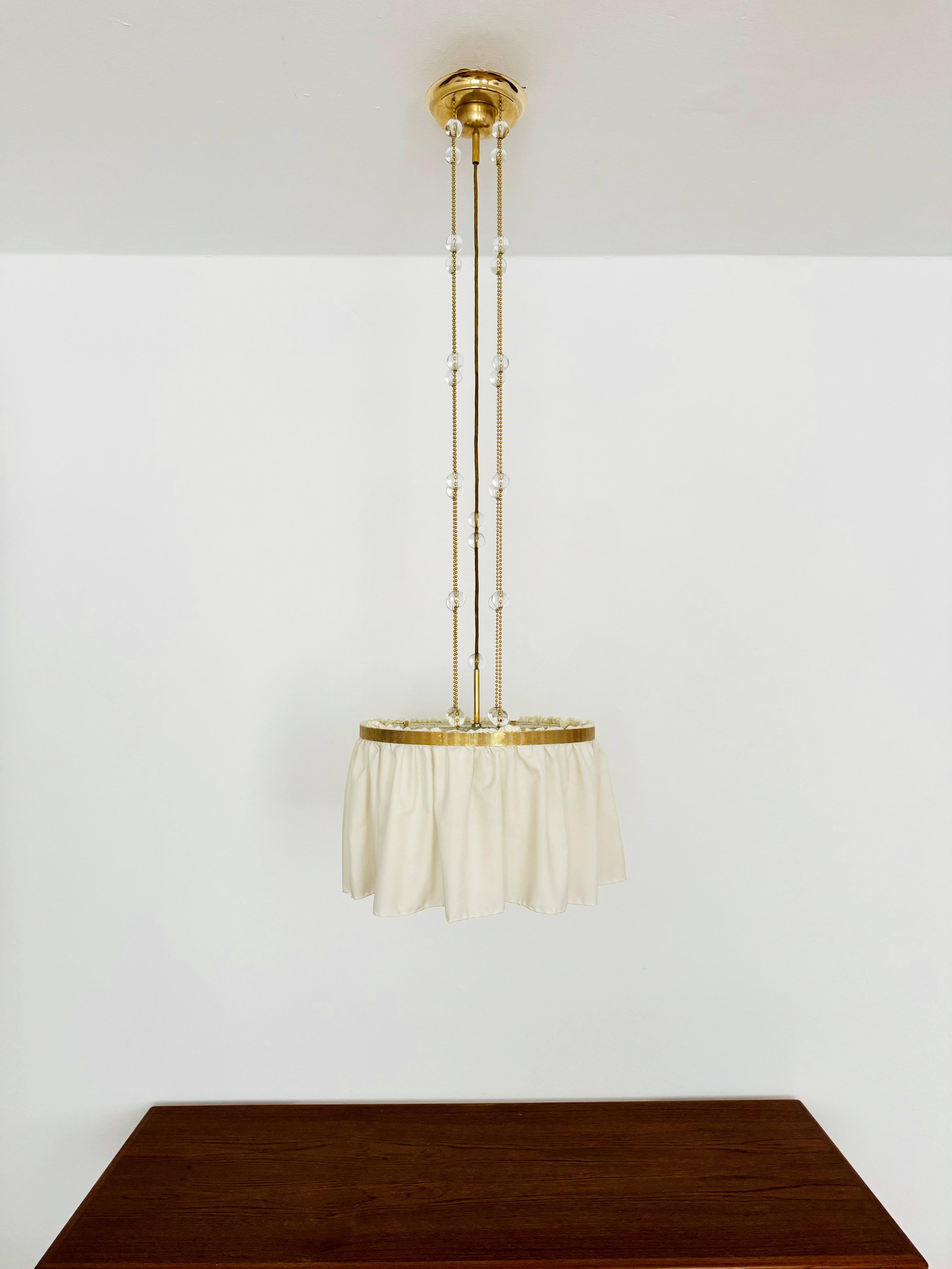Vienna Secession Brass, Silk and Crystal Pendant Light In Good Condition In München, DE