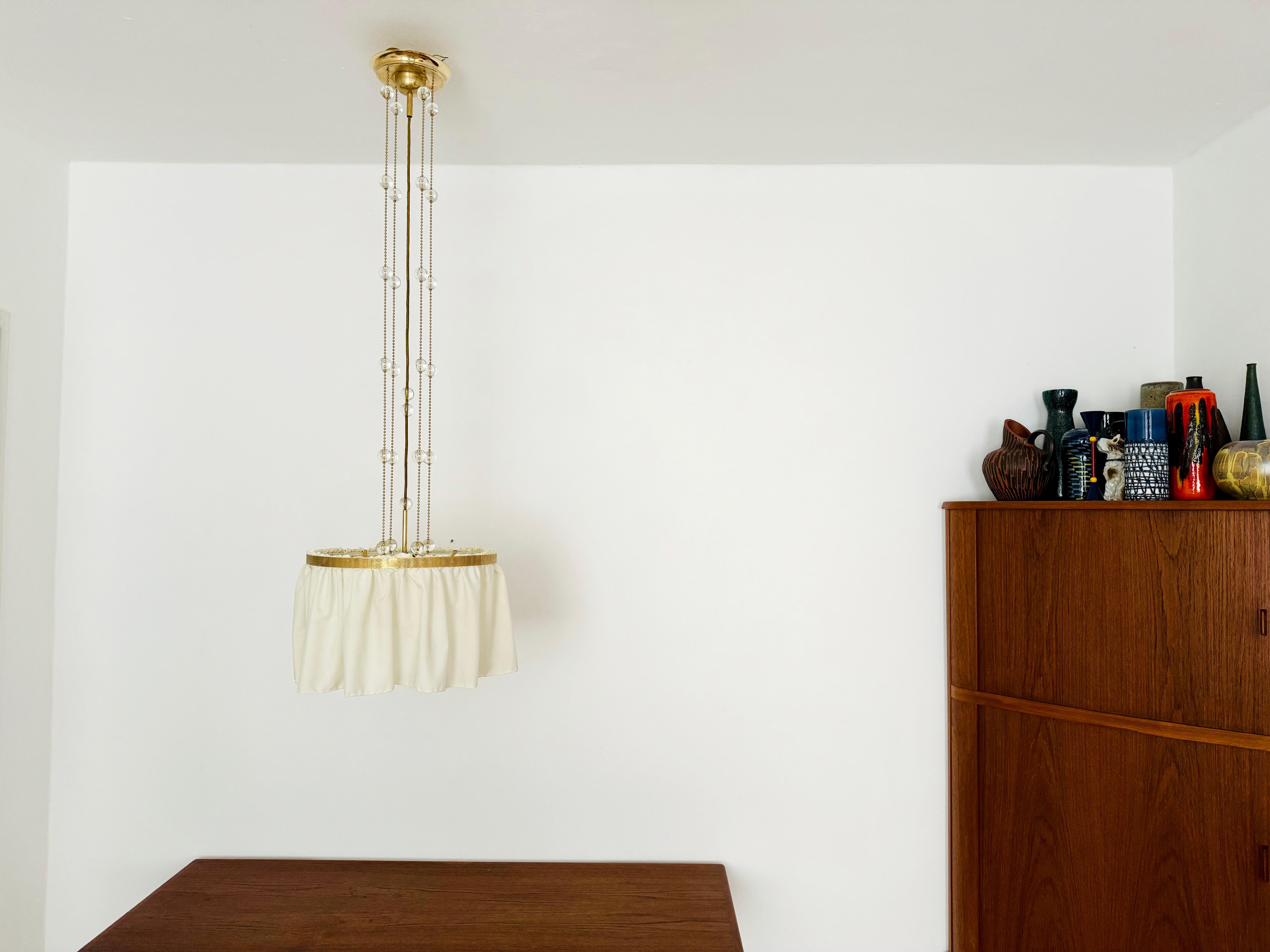 20th Century Vienna Secession Brass, Silk and Crystal Pendant Light