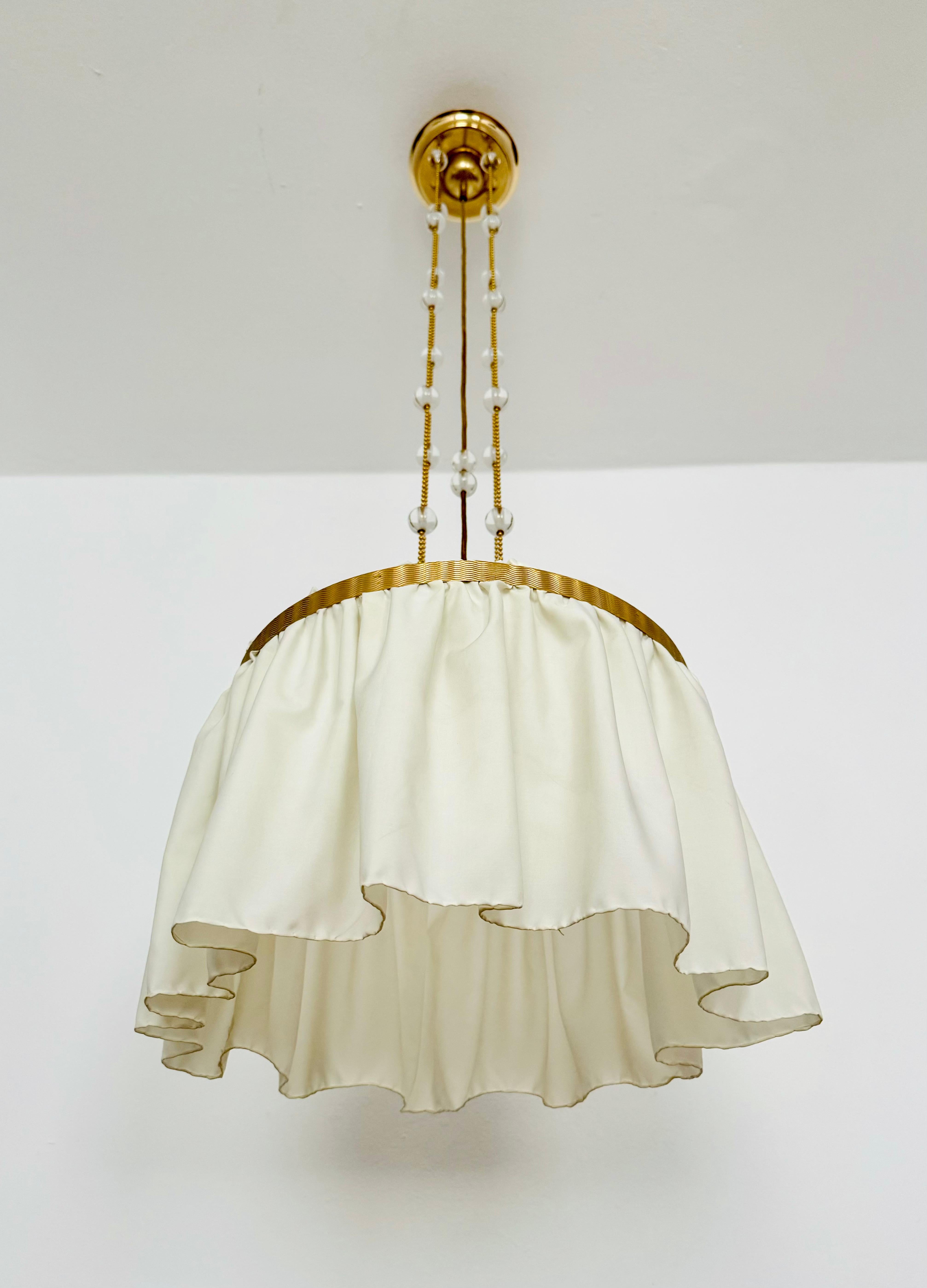 Vienna Secession Brass, Silk and Crystal Pendant Light 1