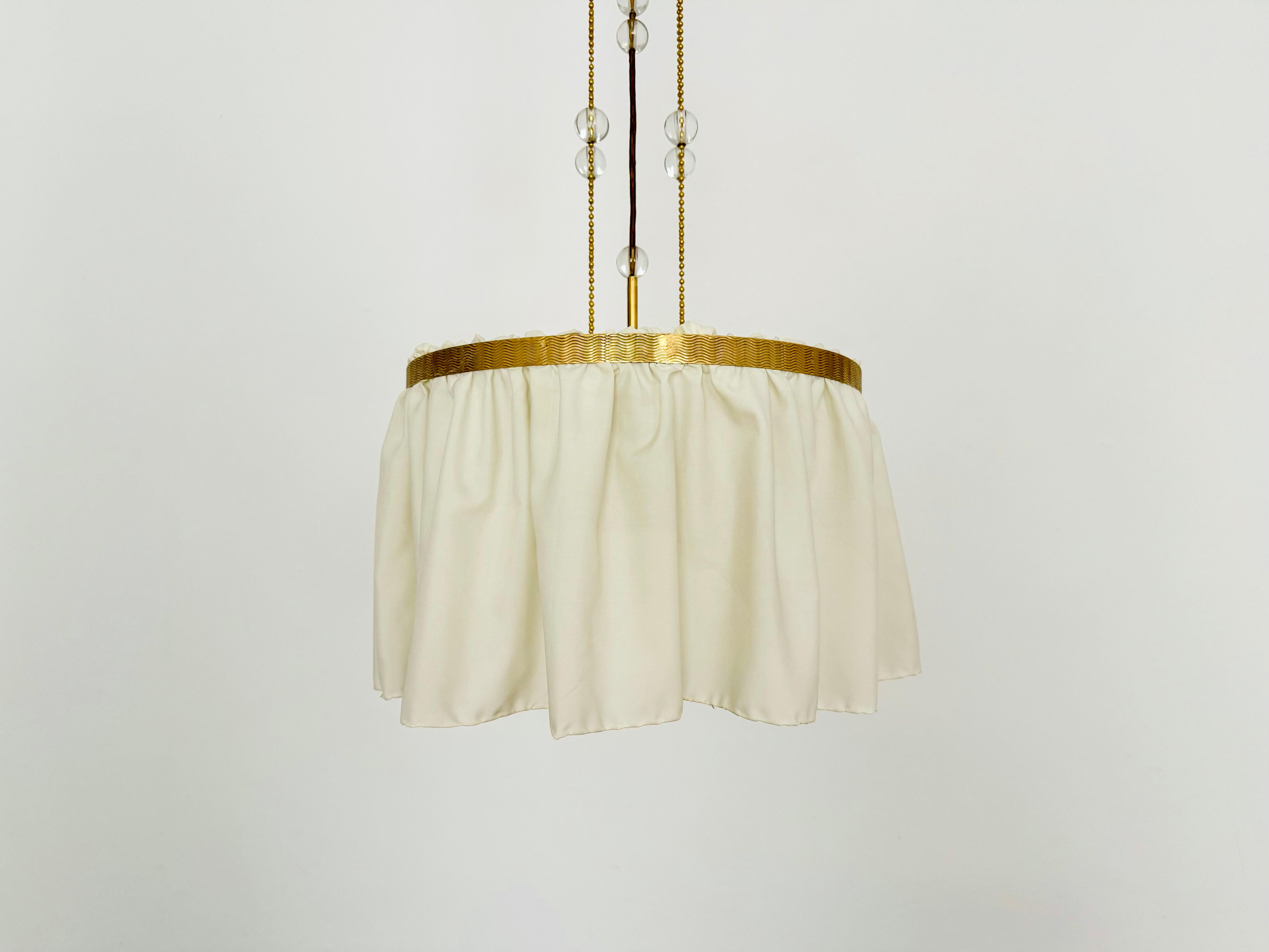 Vienna Secession Brass, Silk and Crystal Pendant Light 2