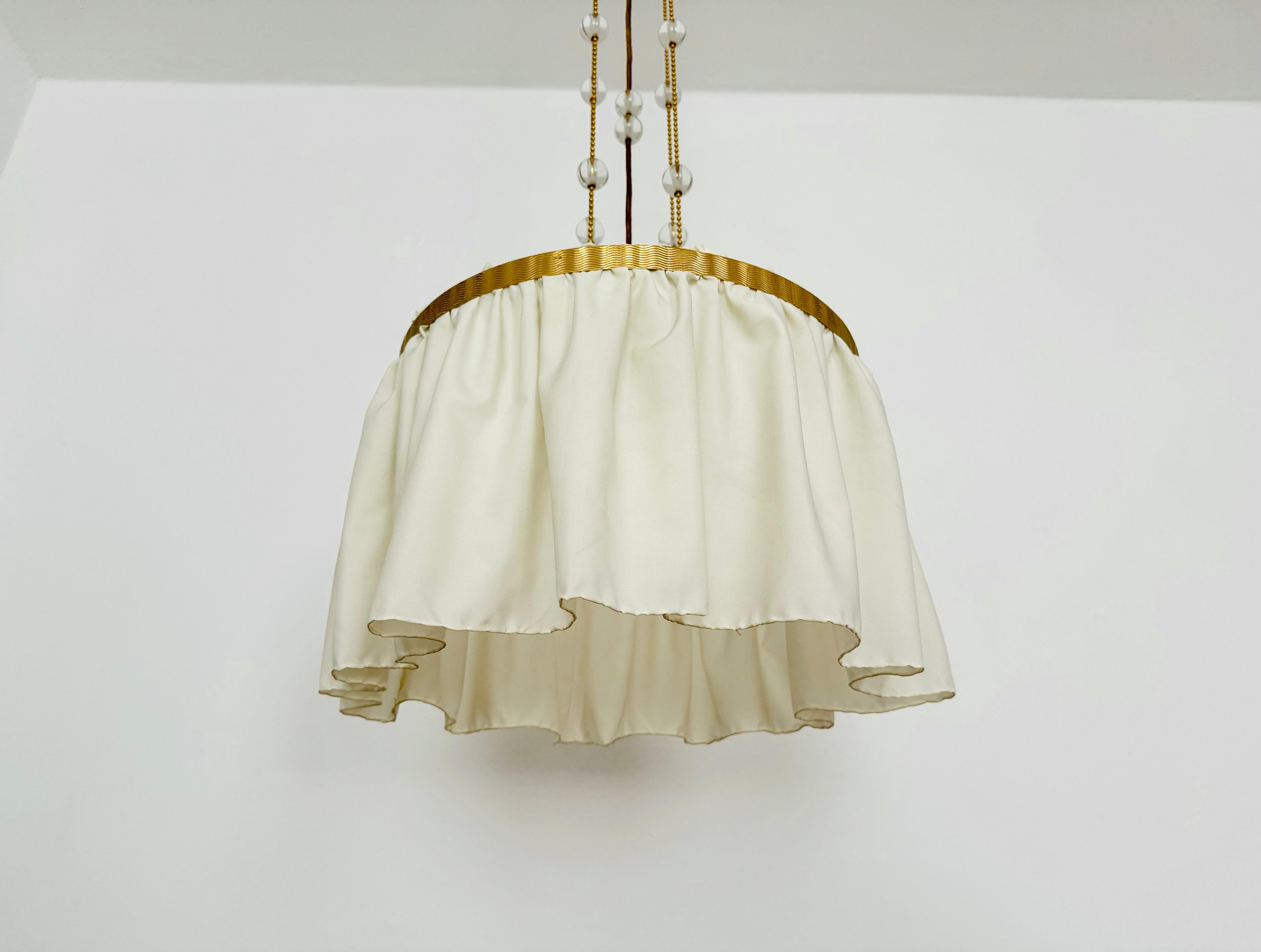 Vienna Secession Brass, Silk and Crystal Pendant Light 3