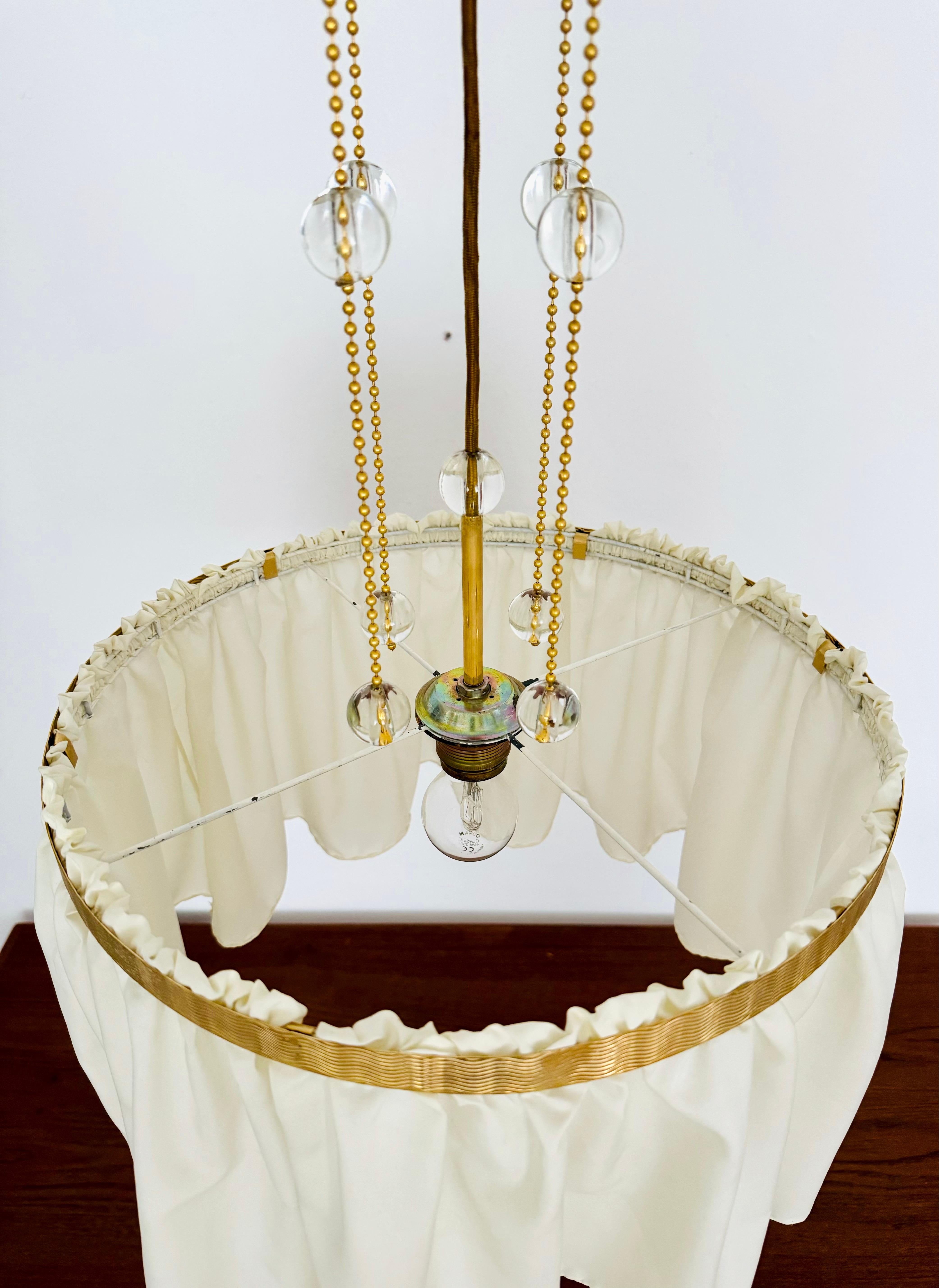 Vienna Secession Brass, Silk and Crystal Pendant Light 4