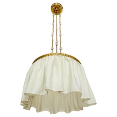 Vienna Secession Brass, Silk and Crystal Pendant Light