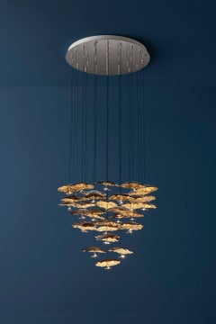 Lampada a sospensione Catellani & Smith Gold Moon Chandelier 25 Led Cascata