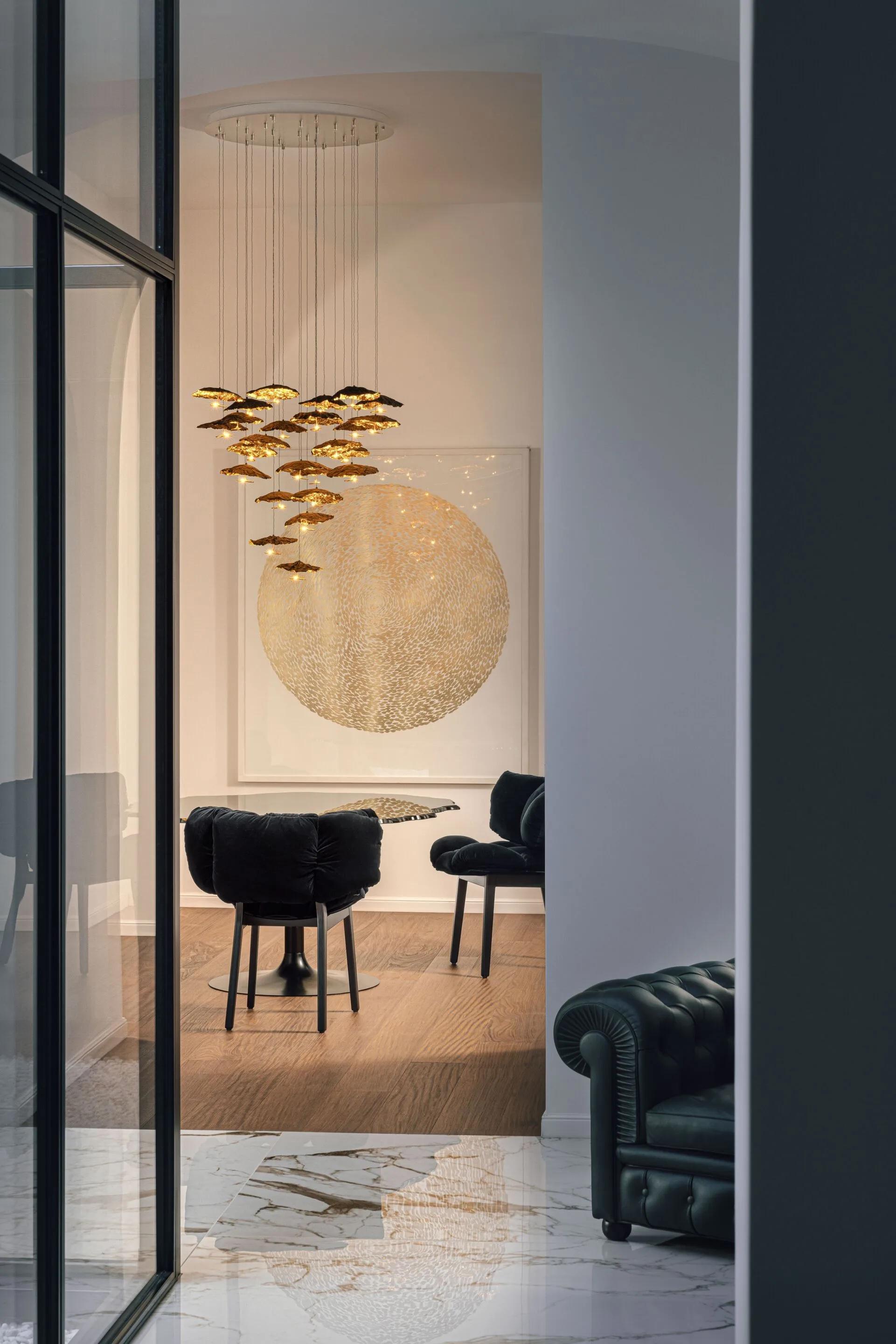 Hängeleuchte Catellani & Smith Gold Moon Chandelier 35 Led Cascata (21. Jahrhundert und zeitgenössisch) im Angebot