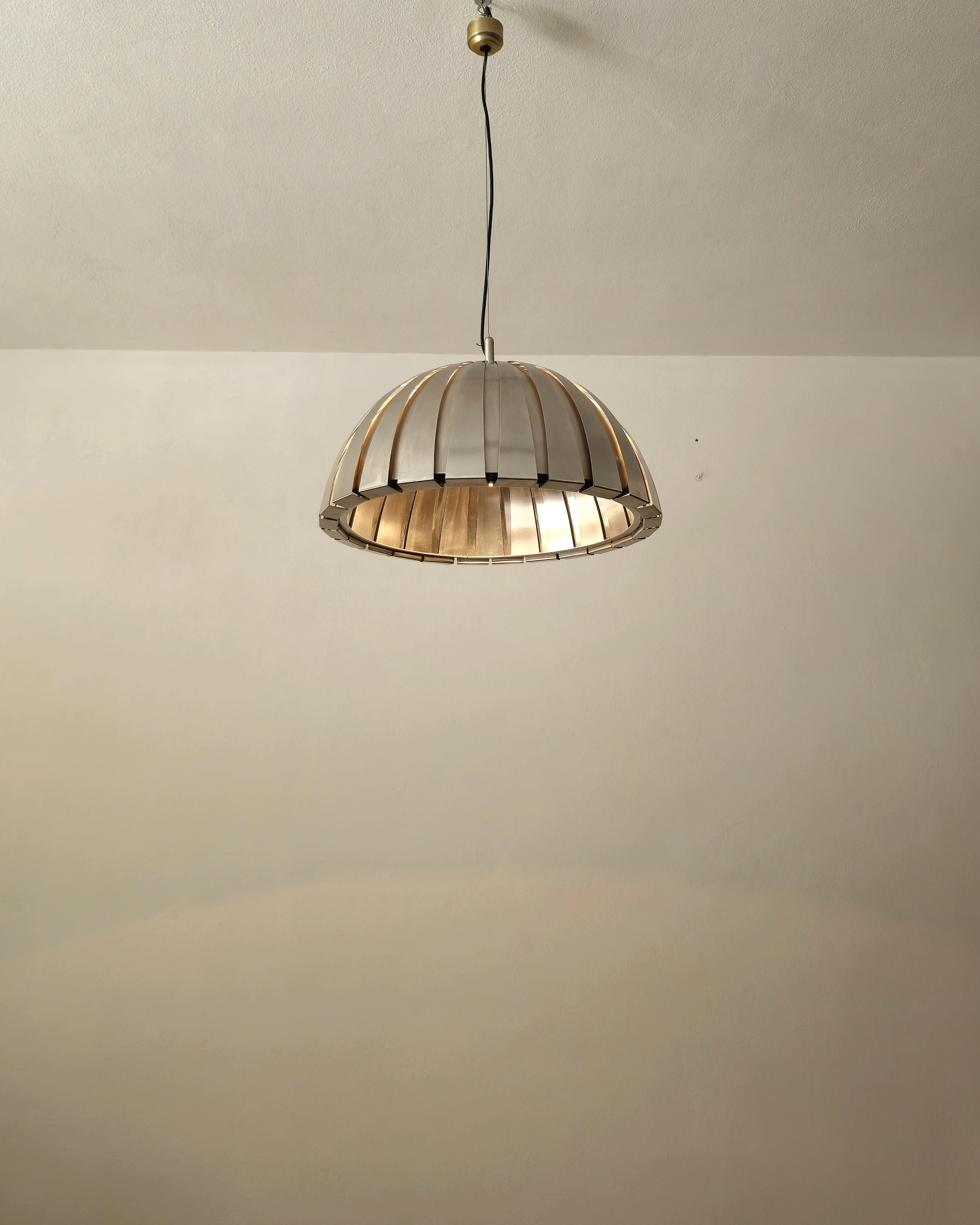 20th Century Pendant Lamp Chandelier Elio Martinelli Steel Midcentury Italian Design 1960s For Sale