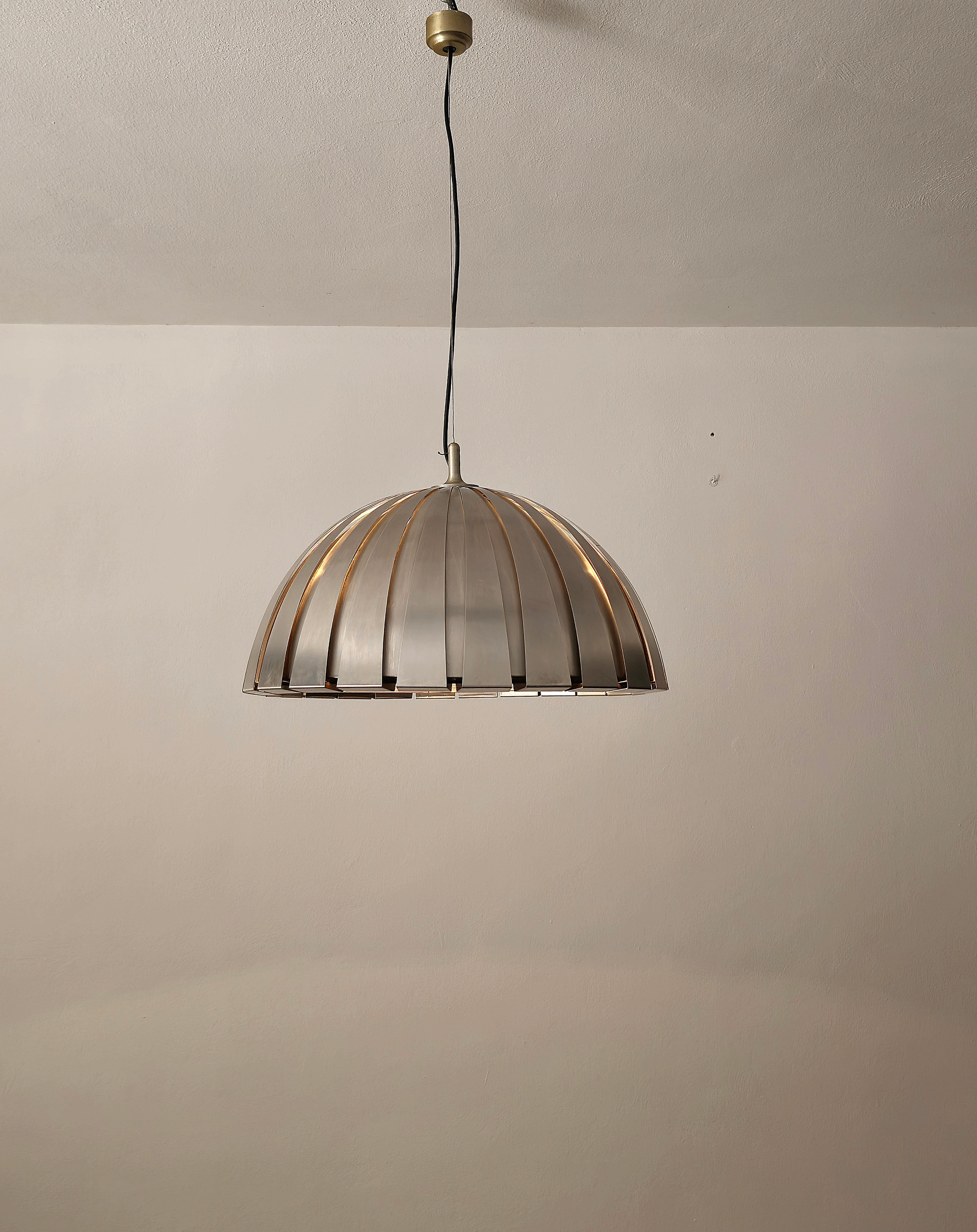 Pendant Lamp Chandelier Elio Martinelli Steel Midcentury Italian Design 1960s For Sale 2