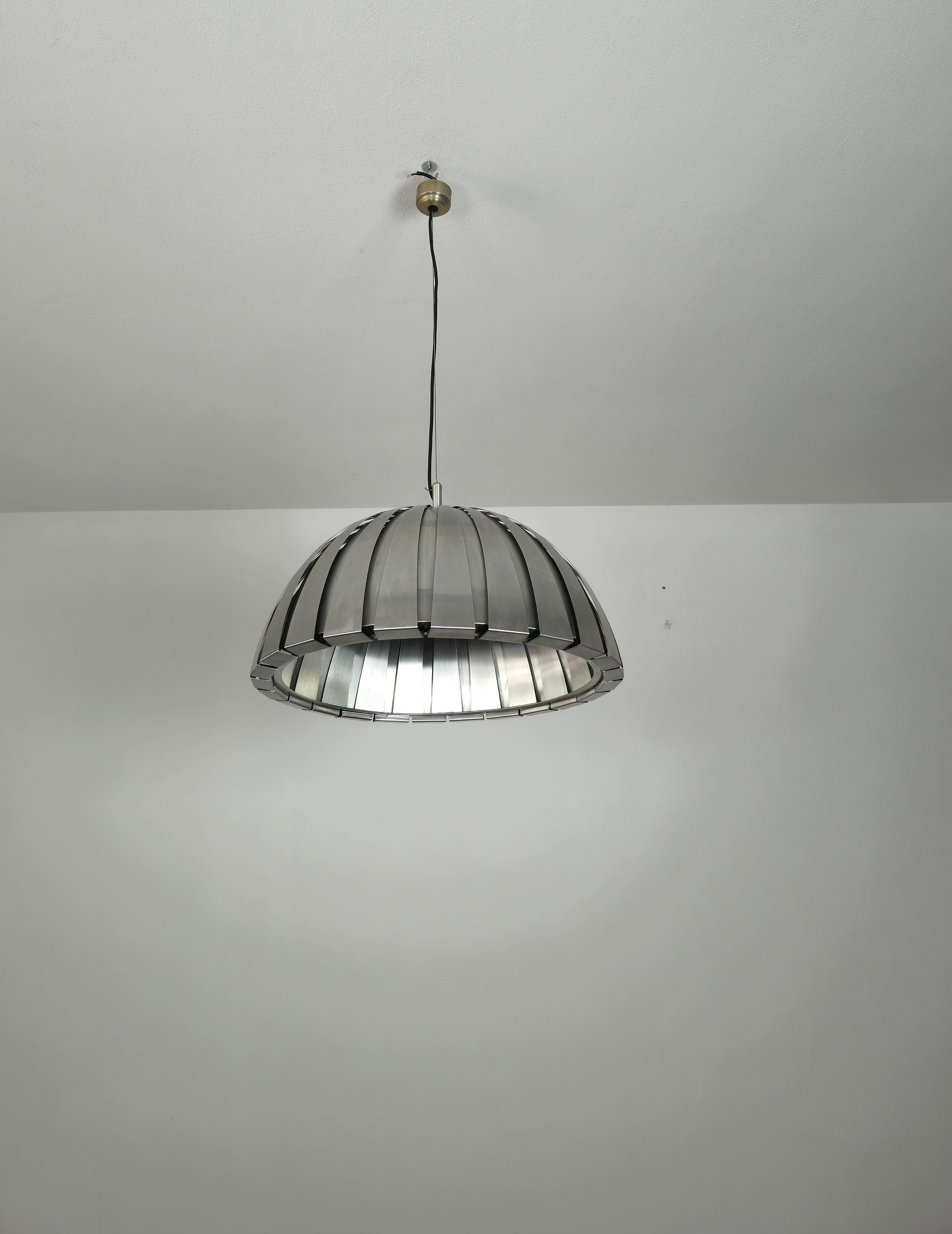 Pendant Lamp Chandelier Elio Martinelli Steel Midcentury Italian Design 1960s For Sale 3