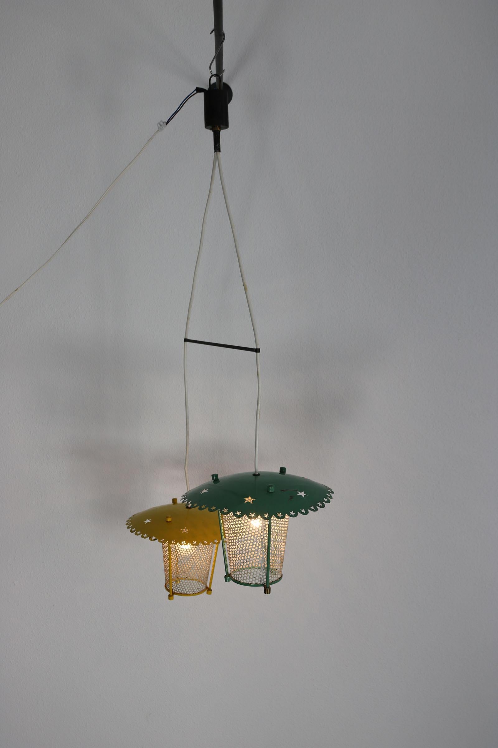 Mid-Century Modern  Pendant lamp consisting of two lanterns, Italy 1950 For Sale