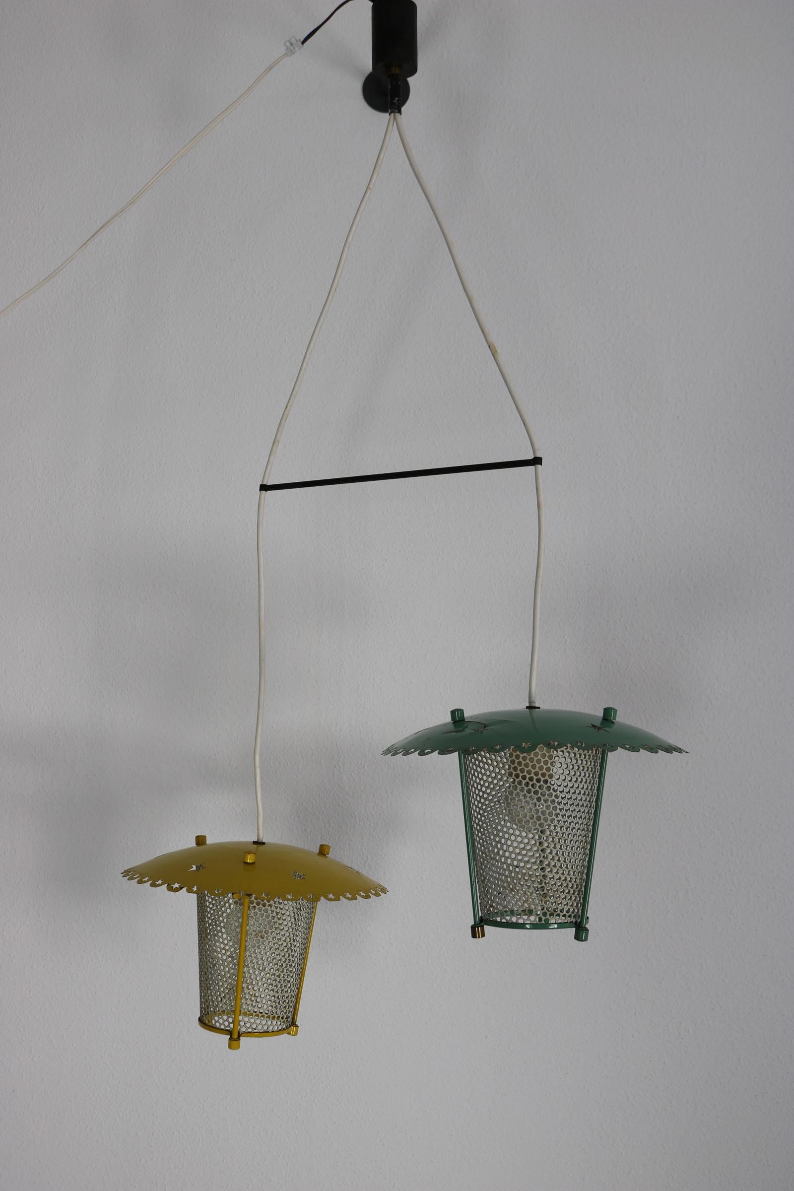Lacquered  Pendant lamp consisting of two lanterns, Italy 1950 For Sale