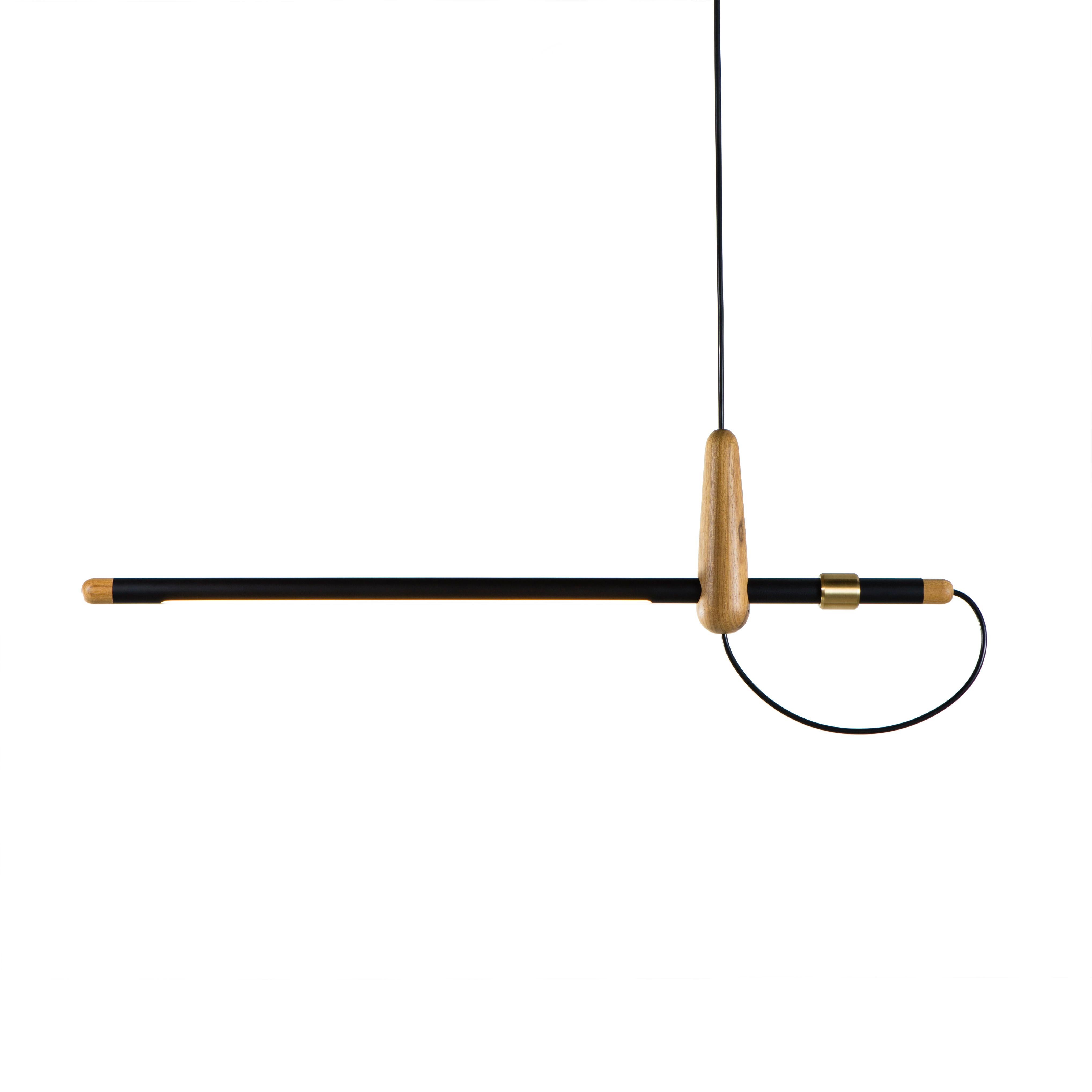 The Pendant lamp Costureira is handcrafted in solid Brazilian hardwood Freijó or Sucupira and counterweight in brass.
The piece represents the Brazilian Contemporary design.
- 360º adjustable light focus
- LED 10w 
- 3.000 K - color temperature.