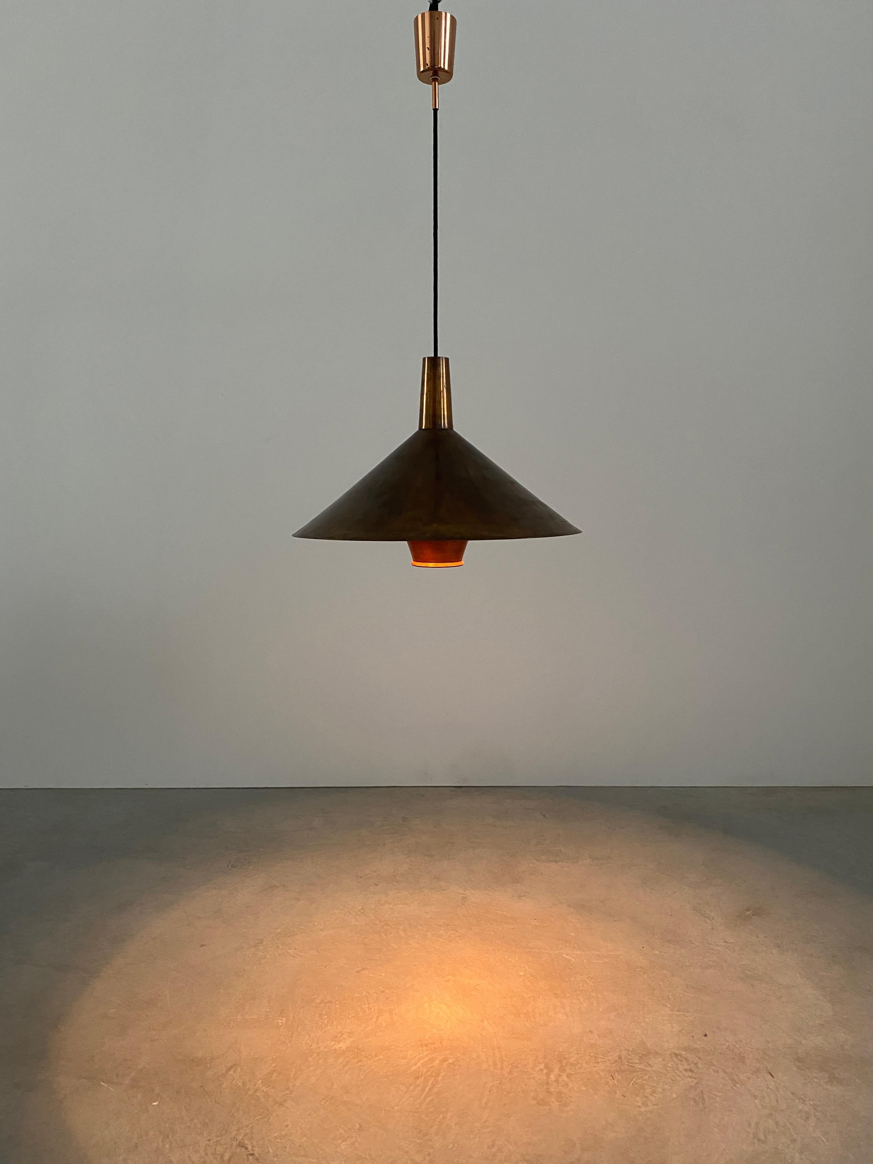 Mid-Century Modern Pendant Lamp Denmark Copper Cone Head, 1960