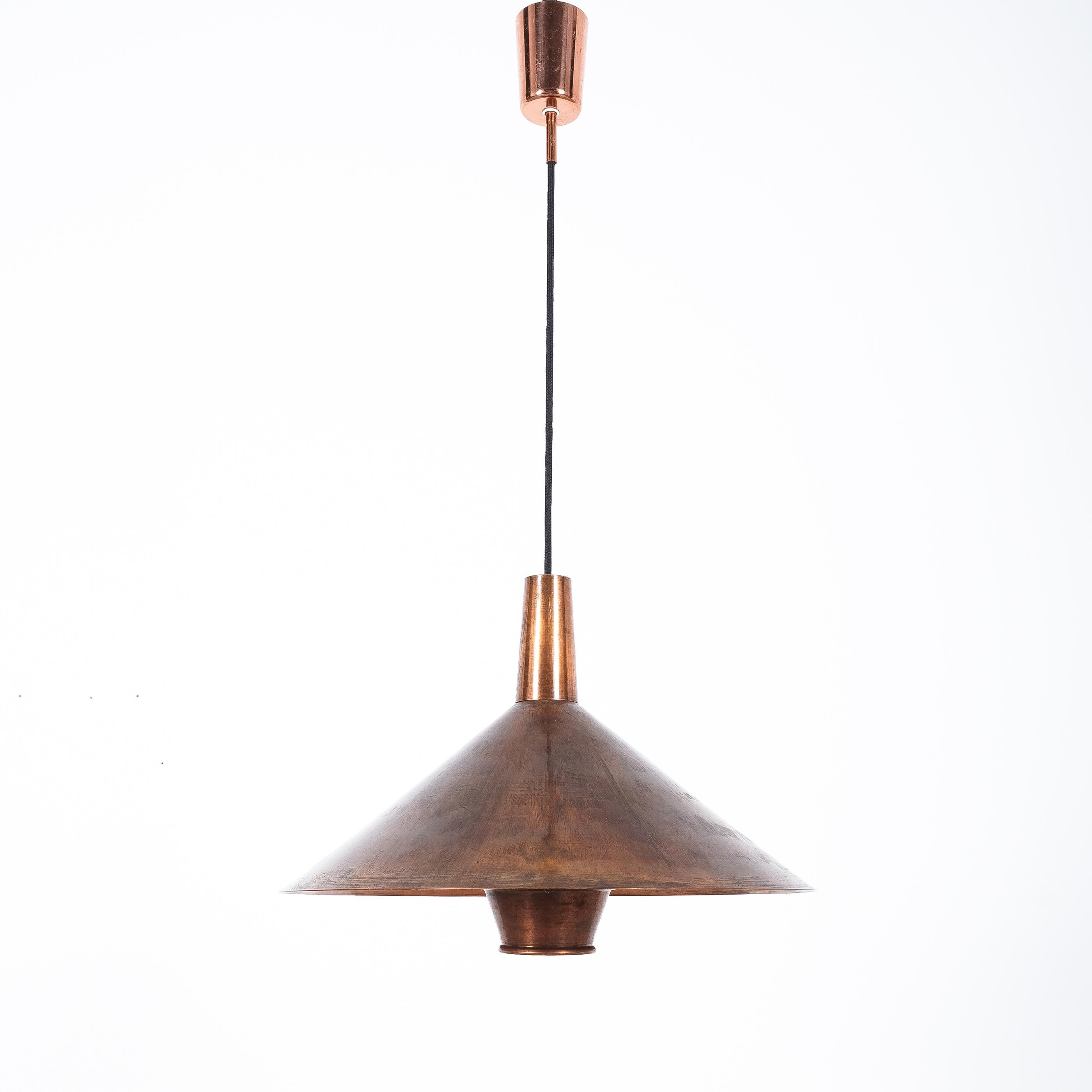 Danish Pendant Lamp Denmark Copper Cone Head, 1960