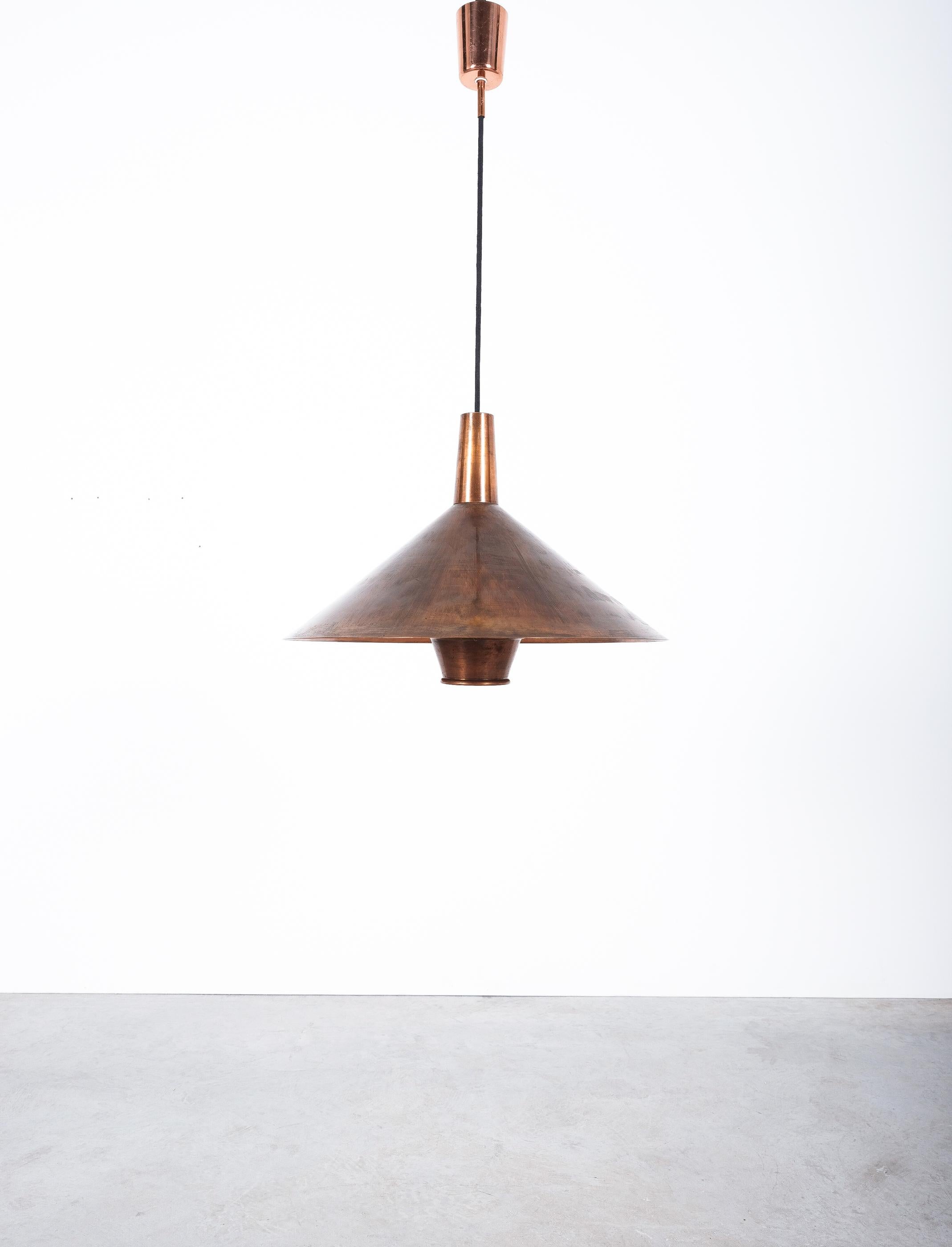 Mid-20th Century Pendant Lamp Denmark Copper Cone Head, 1960