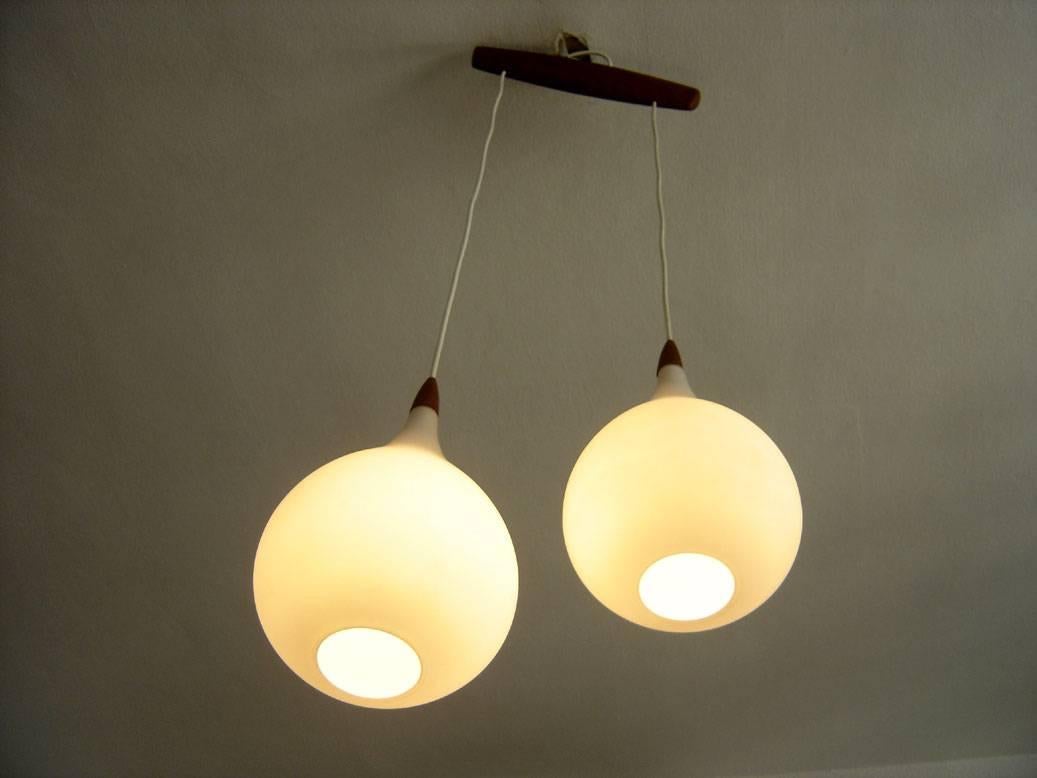 Teak Elegant Pendant Lamp Drop by Uno & Östen Kristiansson for Luxus Vittsjö Sweden For Sale