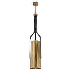 Pendant Lamp Featuring Brass Tubes in Both, Rectangular and Circular Shapes