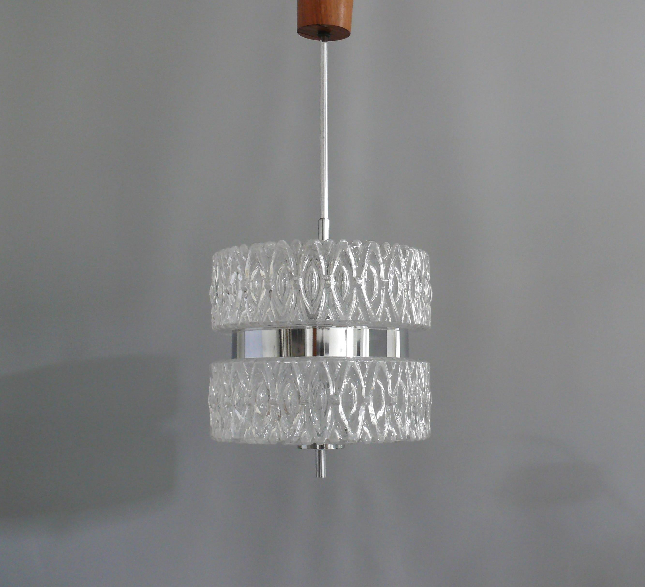 Mid-Century Modern Pendant Lamp - Glass-Chrome,  1960s For Sale