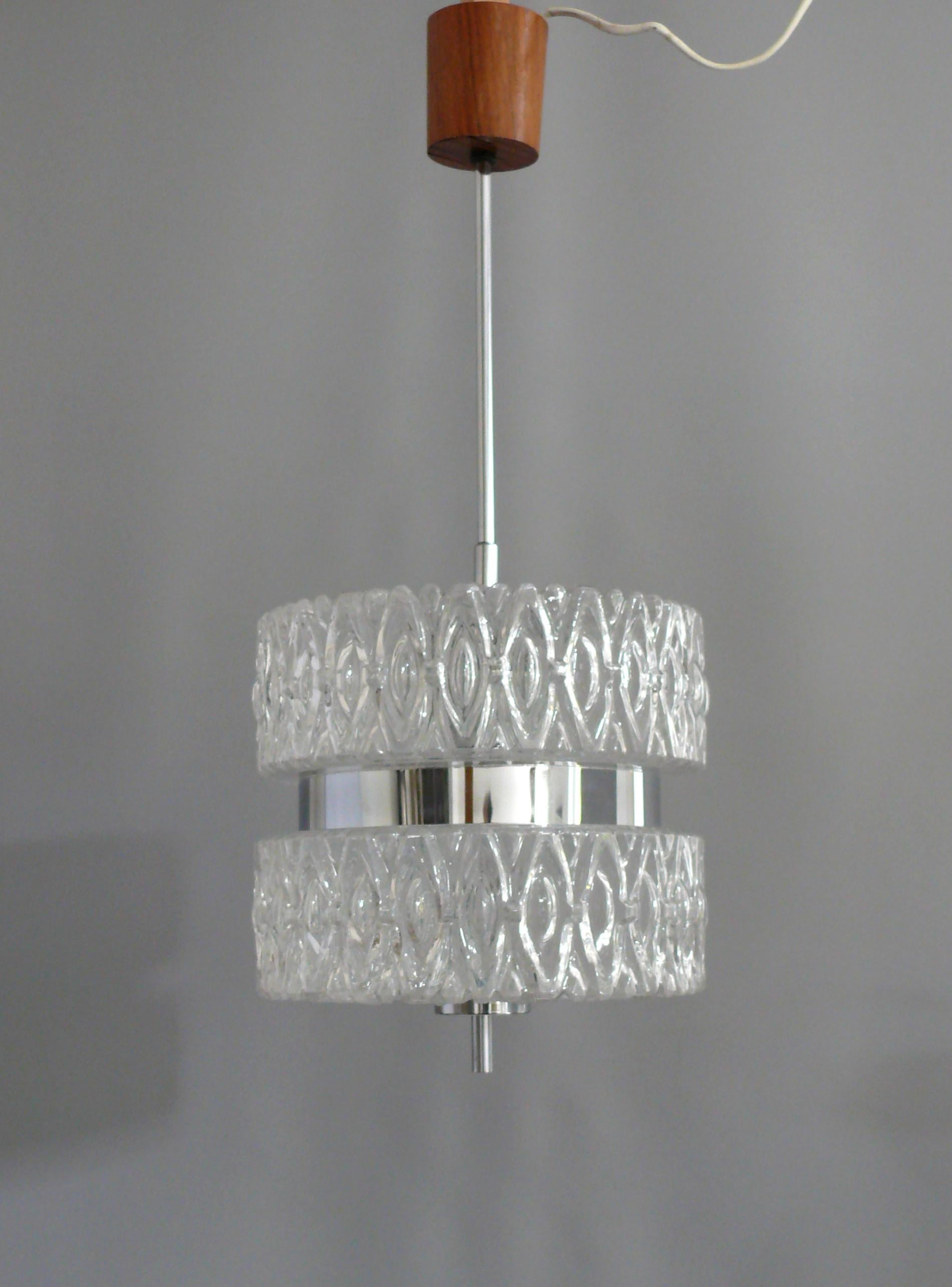 German Pendant Lamp - Glass-Chrome,  1960s For Sale