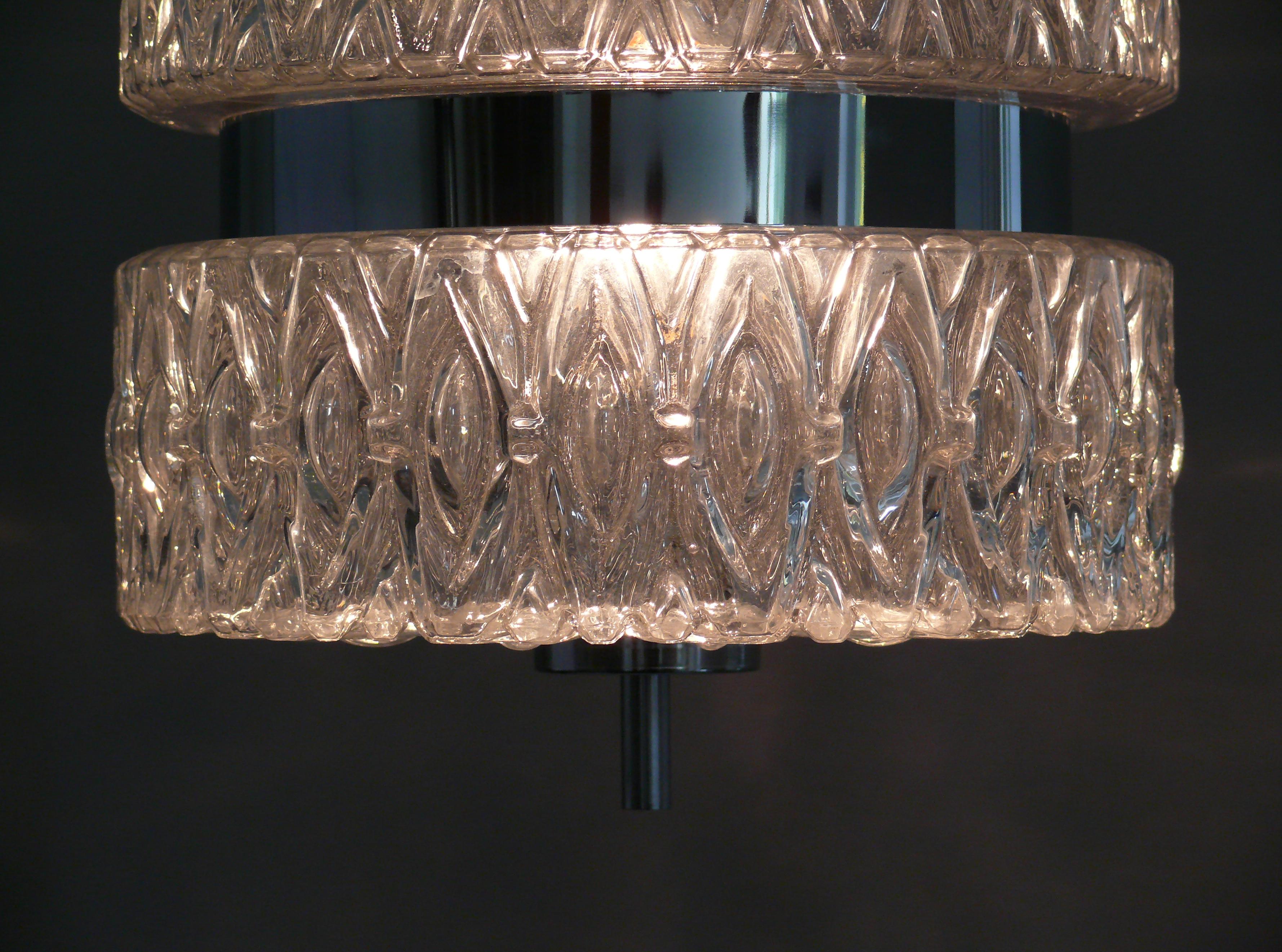 Metal Pendant Lamp - Glass-Chrome,  1960s For Sale