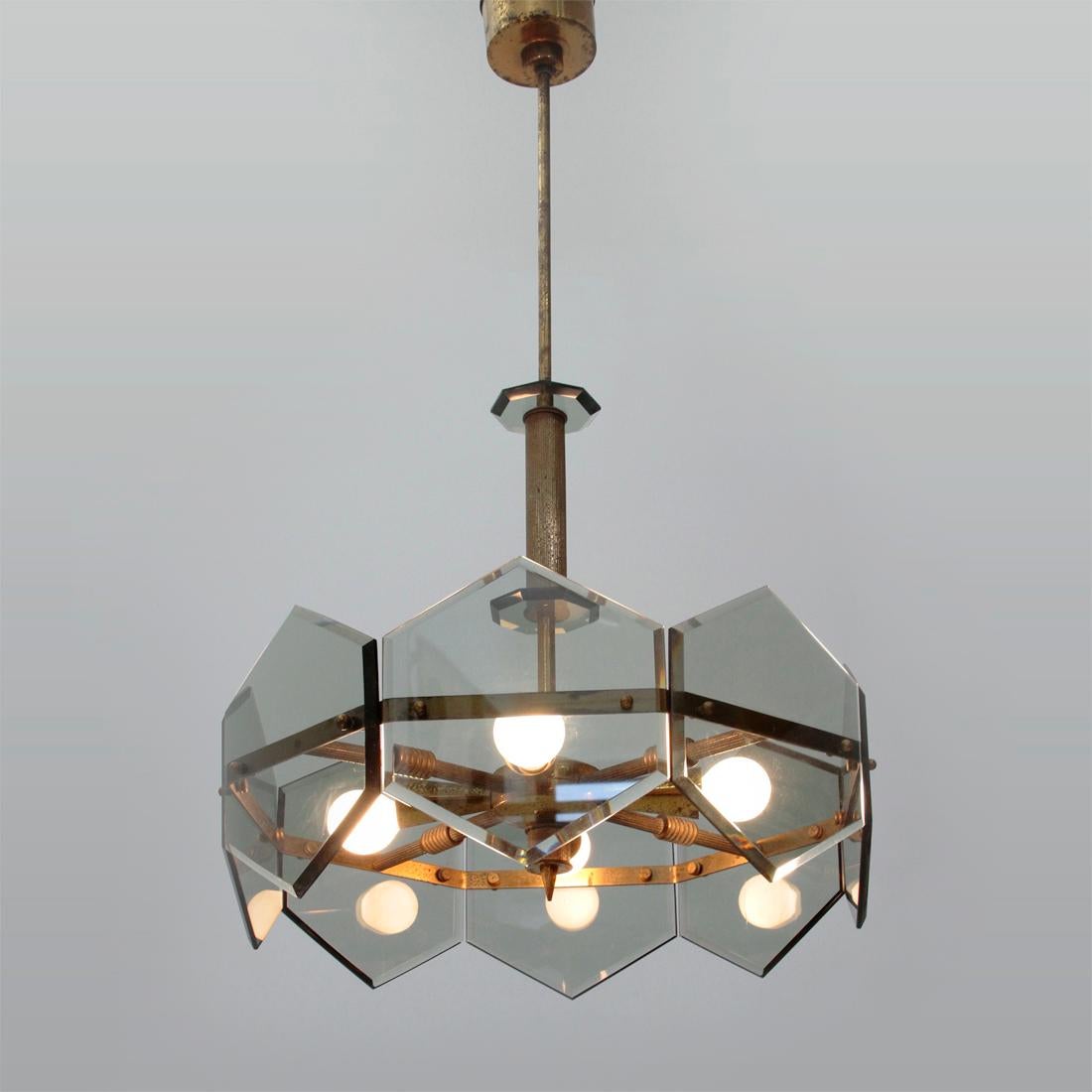 Italian Pendant Lamp in Brass and Glass by Gino Paroldo, 1960s