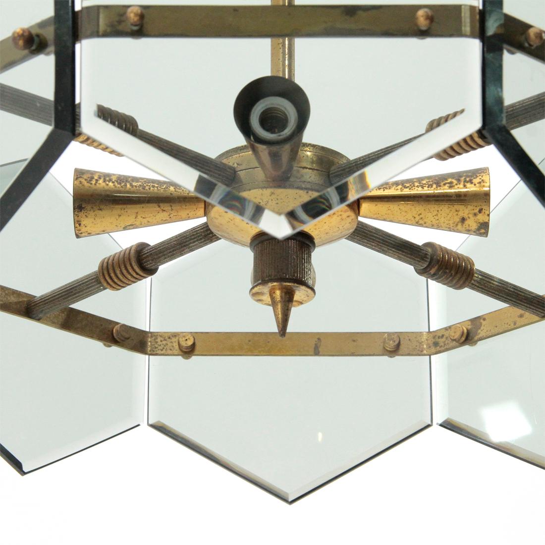 Pendant Lamp in Brass and Glass by Gino Paroldo, 1960s In Good Condition In Savona, IT