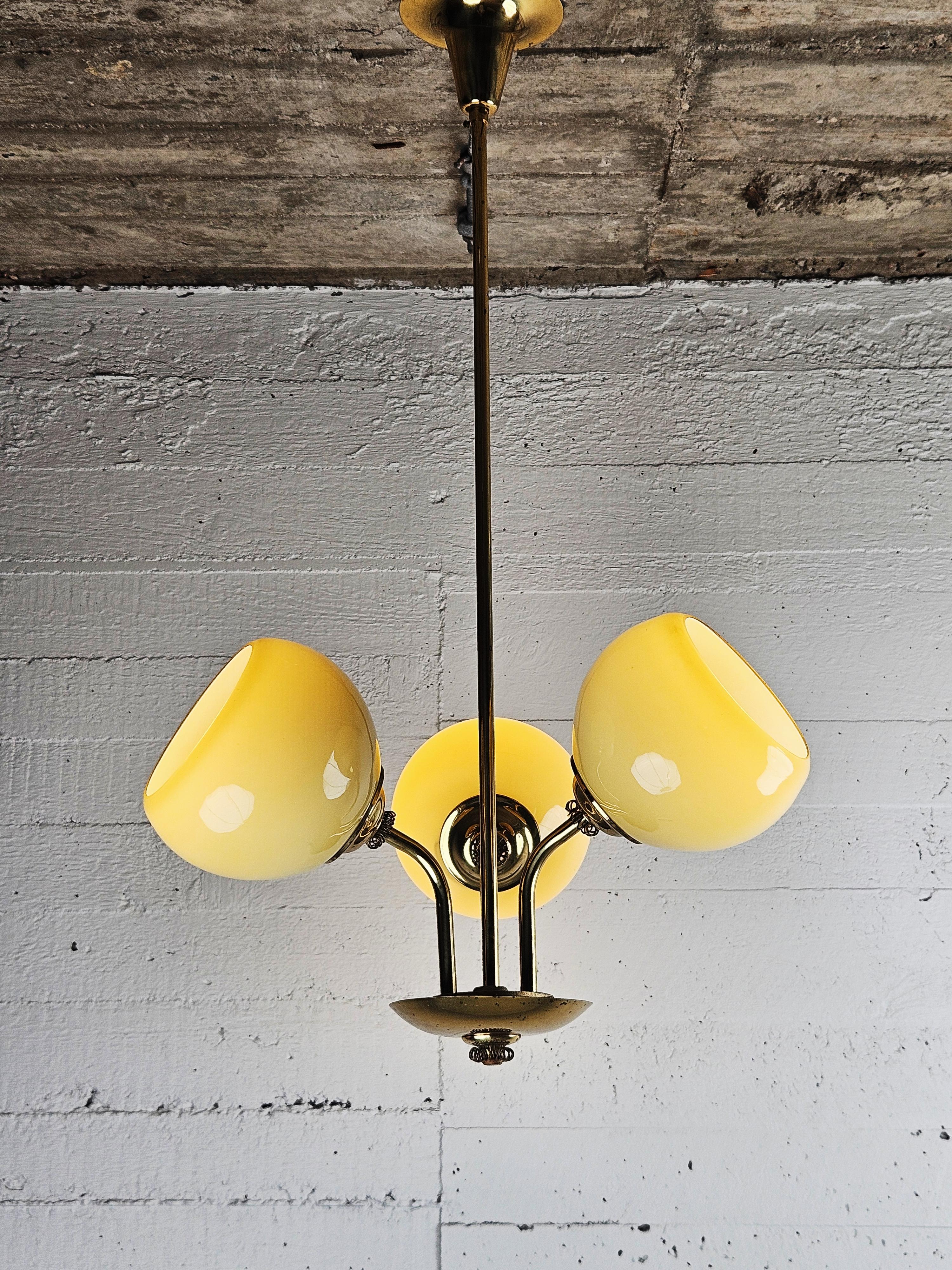 Pendant lamp in brass and opaline glass, Finland, 1940s For Sale 3