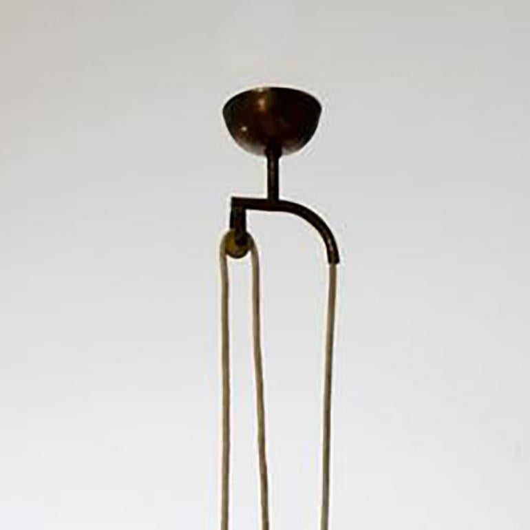 Italian Yellow Pendant Lamp in Enamel & Brass, Angelo Lelii, Italy, 1950's